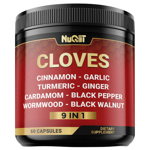 9in1 Clove Supplement Rich in Vitamins & Minerals for Digestive, Immune System, Bone & Heart Health with Cinnamon, Turmeric, Ginger, Cardamom, Garlic, Wormwood, Black Walnut - 60 Capsules - 30 Days NUQIITBuy Supplements Australia