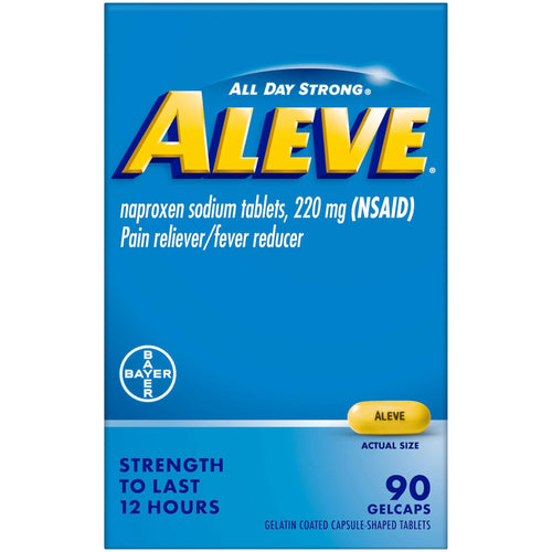 Aleve Pain Reliever & Fever Reducer Gelcaps, Naproxen Sodium, Headache and Back and Body Pain Relief Medicine, for Adults and Children Ages 12 and Up, 90 Count AleveBuy Supplements Australia