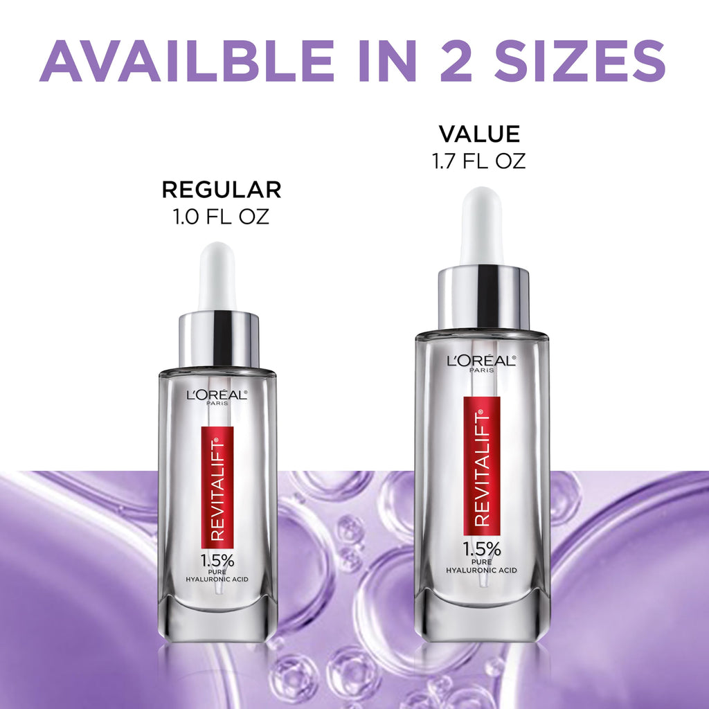 L'Oreal Paris Revitalift 1.5% Pure Hyaluronic Acid Face Serum, Hydrate & Reduce Wrinkles, Fragrance Free 1.7 oz