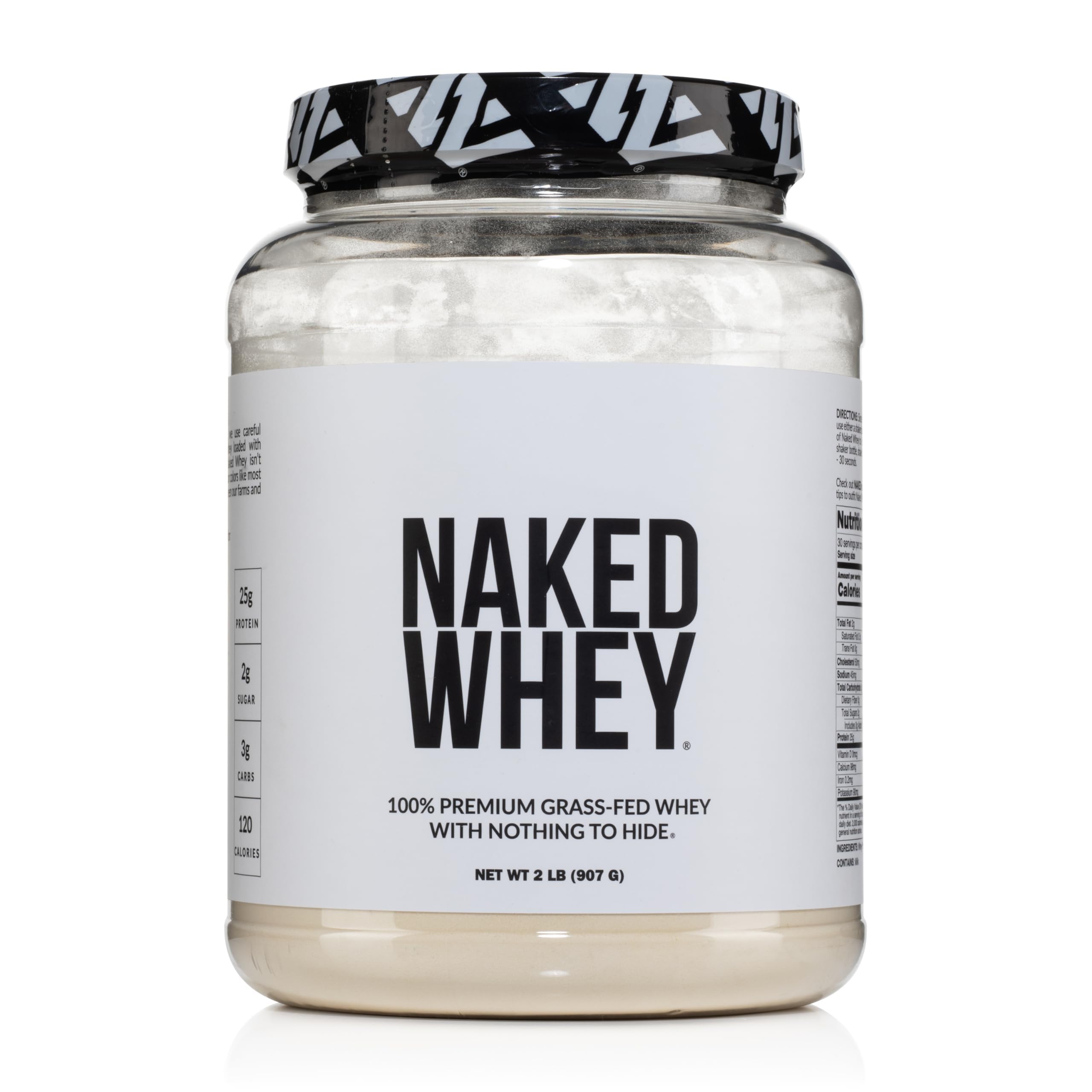 NAKED Whey 2LB 100% Grass Fed Whey Protein Powder - Only 1 Ingredient, Unflavored Whey Protein, NSF Certified, Undenatured, Gluten Free,
