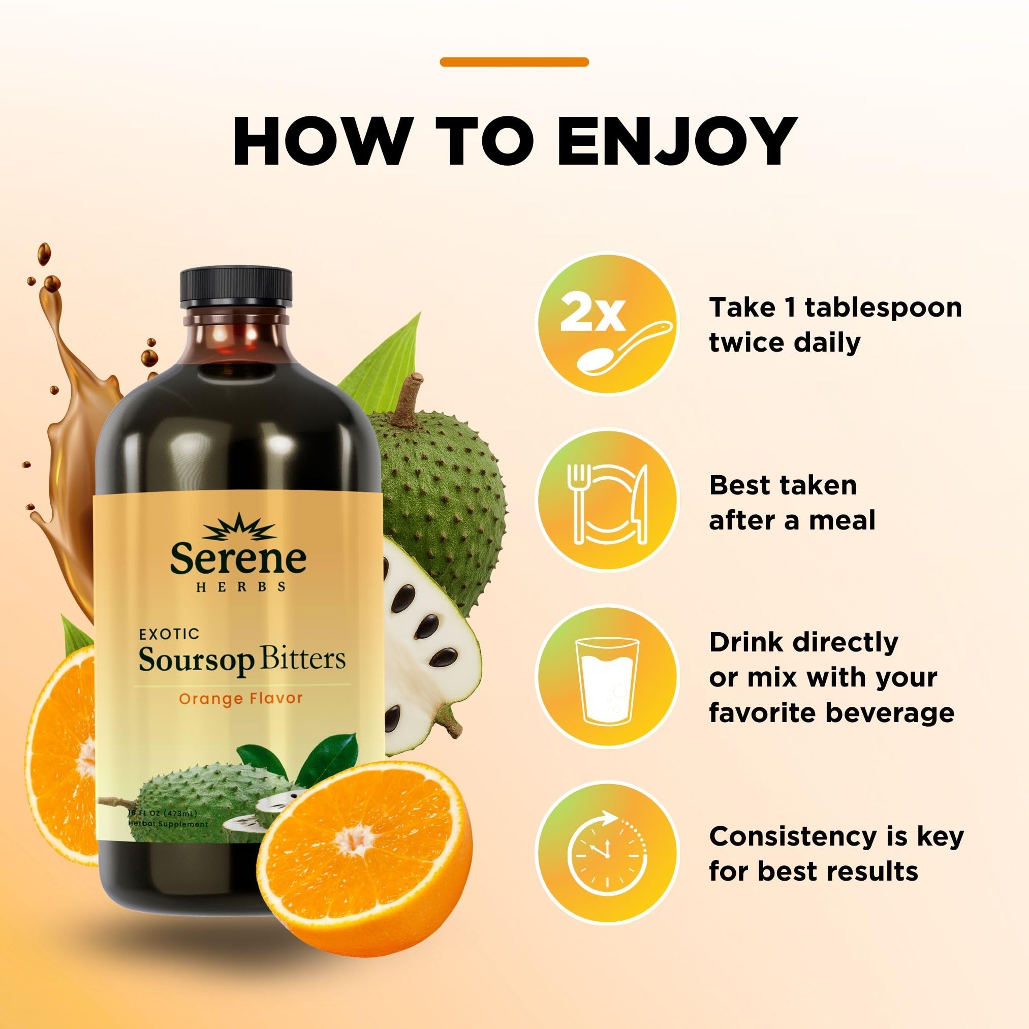 Serene Herbs Soursop Bitters Liquid – Organic Herbal Sour SOP Guanabana with Black Seed, Moringa, Irish Moss & Ginger – Gut Support,