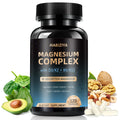 Bottle of Habiziya Magnesium Complex supplement with health benefits displayed.