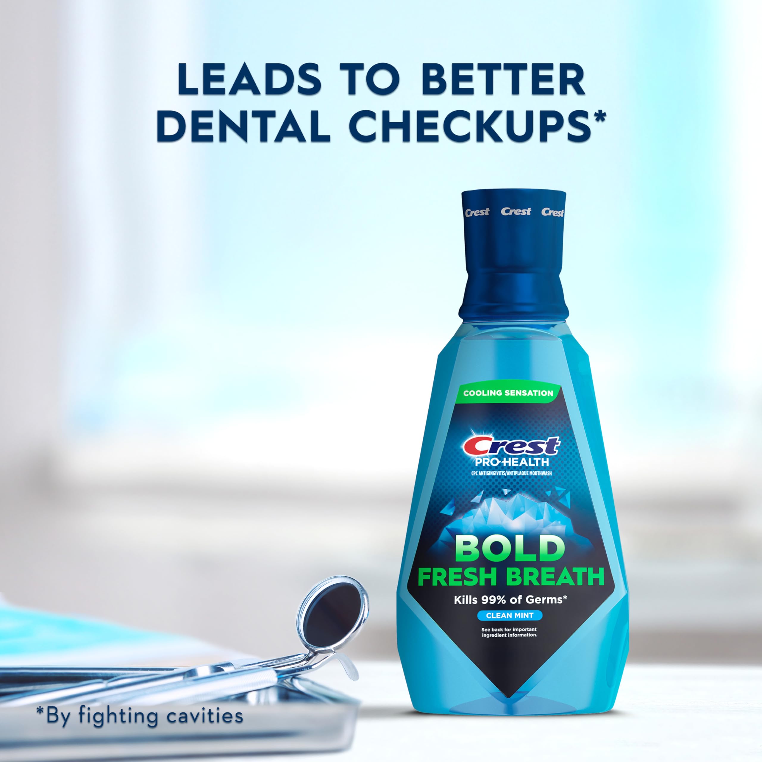 Crest Mouthwash Pro-Health Bold Fresh Breath, 99% Germ Kill, Antigingivitis & Antiplaque, Clean Mint - 1 L (33.8 fl oz), Pack of 2