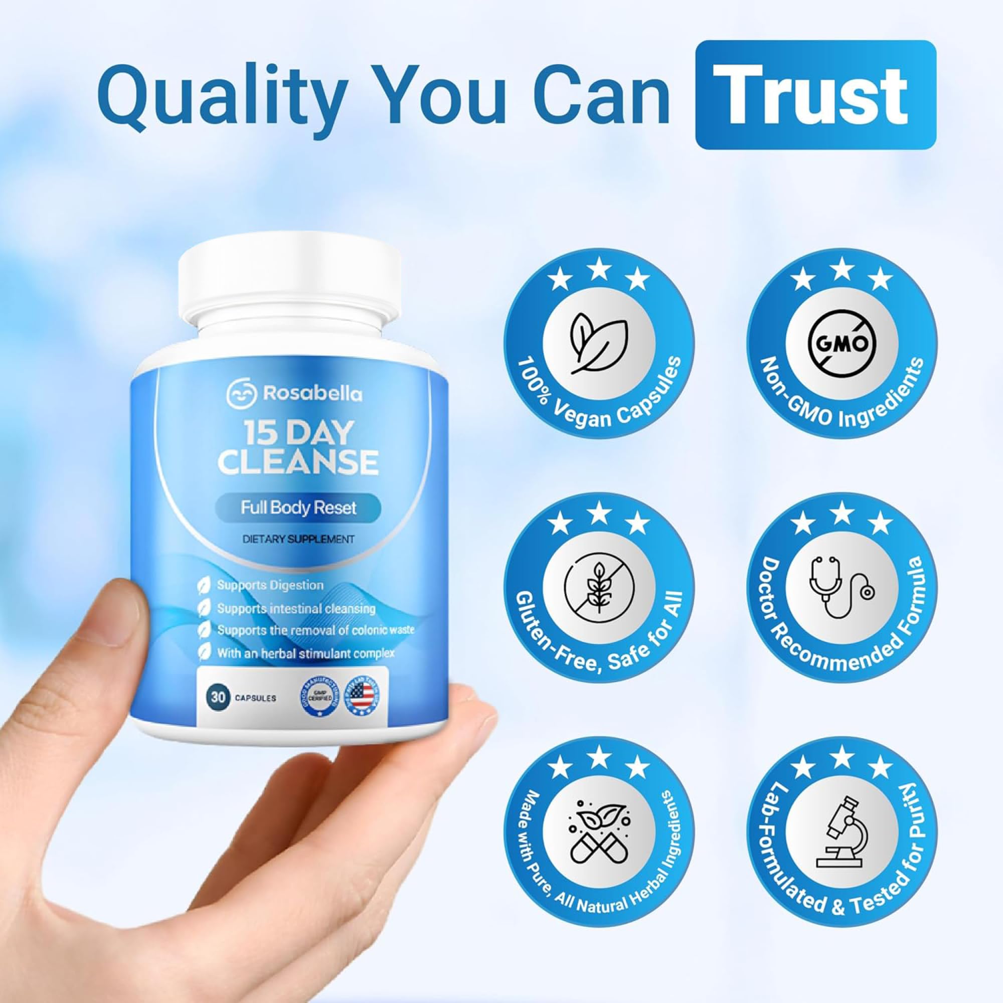 Rosabella 15 Day Cleanse – Full Body Detox & Colon Cleanse for Men & Women – Gut Cleanse Detox Pills for Digestive Health & Bloating Relief
