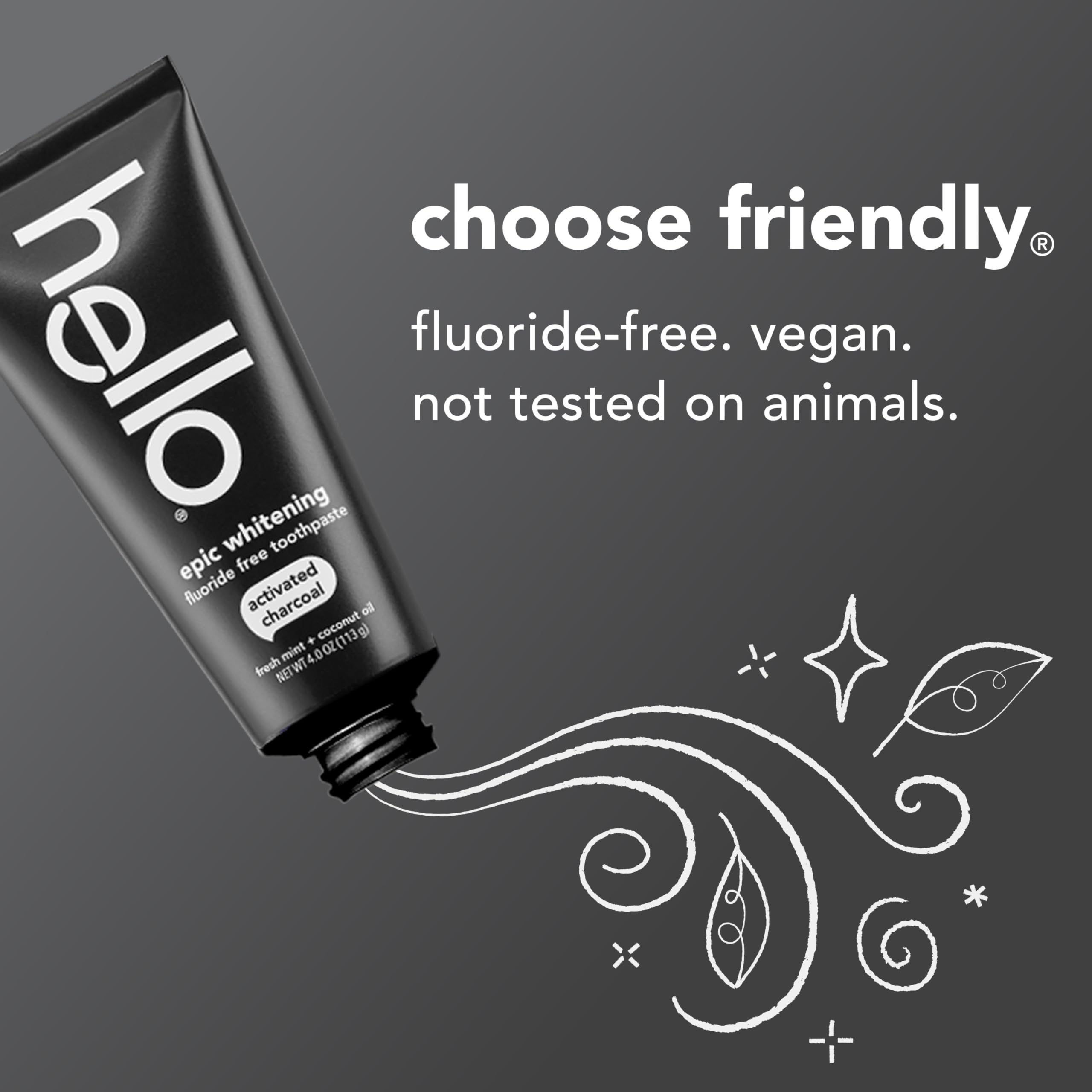 hello Epic Whitening Charcoal Fluoride Free Toothpaste, Activated Charcoal Toothpaste with Coconut Oil, Whitens Teeth Naturally, SLS Free