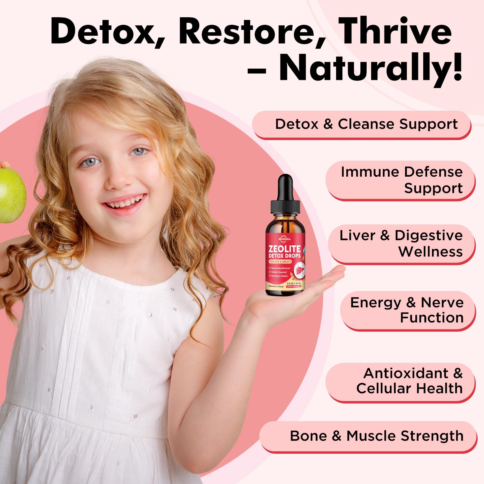 ReviNutra Zeolite Detox for Kids and Adults, Clinoptilolite Zeolite Liquid Drops with Chlorella,