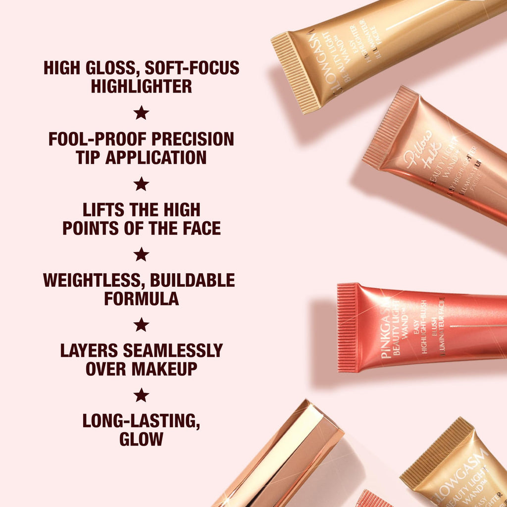 Charlotte Tilbury Glowgasm Beauty Light Wand Liquid Highlighter Makeup - Soft-Focus Pink Highlighter & Blush for Cheeks - Pearlescent