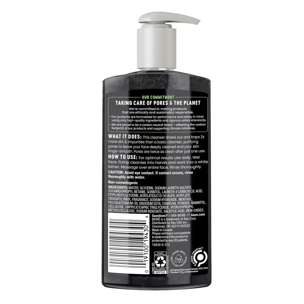Biore Deep Pore Charcoal Face Wash, Daily Facial Cleanser for Dirt & Makeup Removal, for Oily Skin, 6.77 Oz
