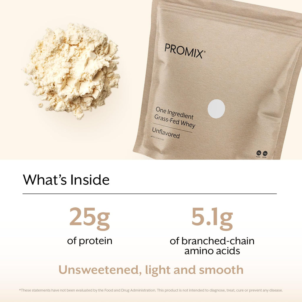 ProMix Nutrition Whey Protein Powder, Grass Fed, Unsweetened, Hormone Free - 25g Protein per Serving, Sugar Free,