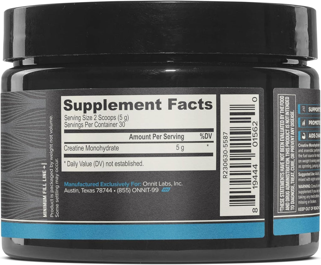 ONNIT Creatine Monohydrate Powder, IGEN(TM) Non-GMO Tested 5g Premium Creatine for Muscle Strength, Power and Lean Mass, Supports Brain Health