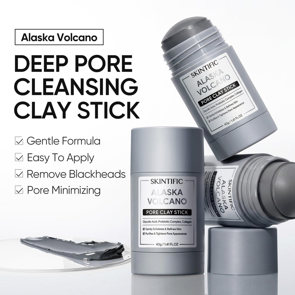 SKINTIFIC Deep Pore Cleansing Blackhead Remover Face Mask Stick, Mud Mask with Natural Alaska Volcano Clay, Gentle Exfoliating, Smoothing Skin