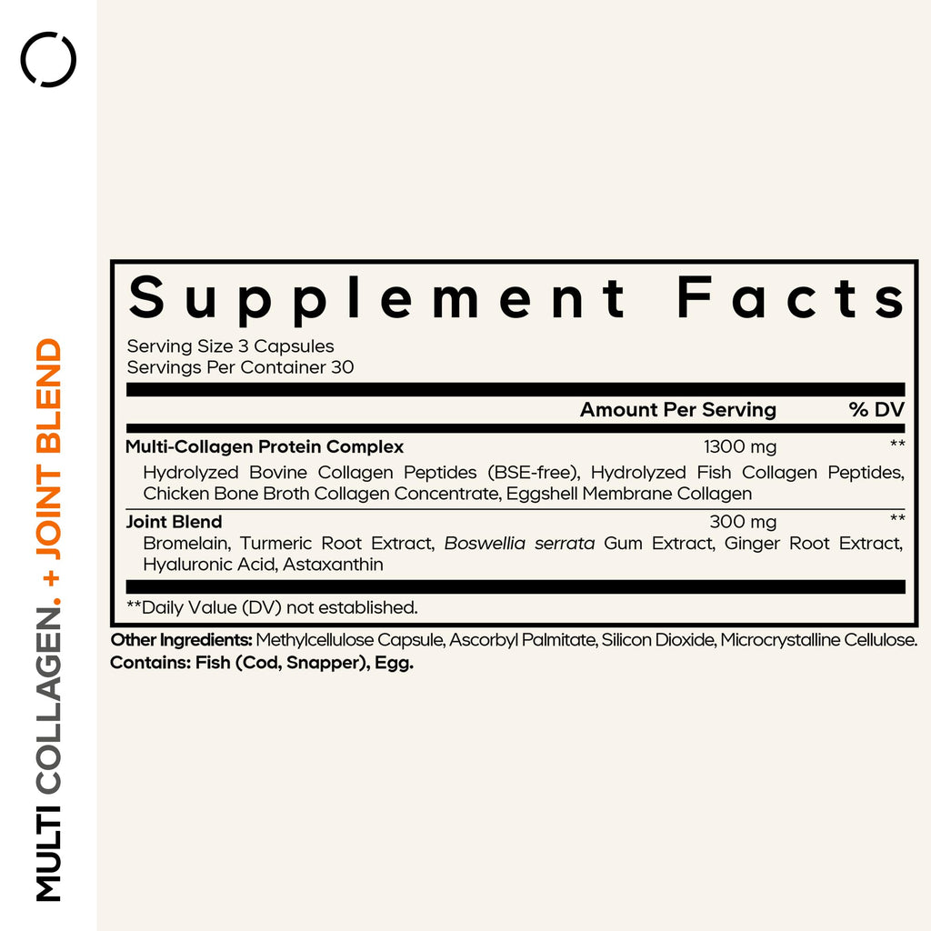 Codeage Multi Collagen Protein + Joint Blend Supplement, Hyaluronic Acid, Bromelain, Turmeric, Ginger, Boswellia, Astaxanthin - Hydrolyzed Bovine Collagen - 5 Collagen Types - Non-GMO - 90 Capsules CodeageBuy Supplements Australia