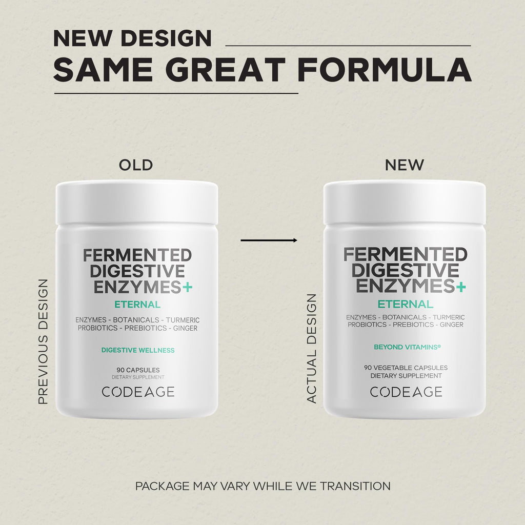 Codeage Fermented Digestive Enzymes Supplement 3-Month Supply - 14 Digestive Enzymes, Probiotics, Prebiotics, Fermented Botanicals, Plant-Based Multi Pancreatic Enzymes - 1 Capsule a Day - 90 Capsules CodeageBuy Supplements Australia