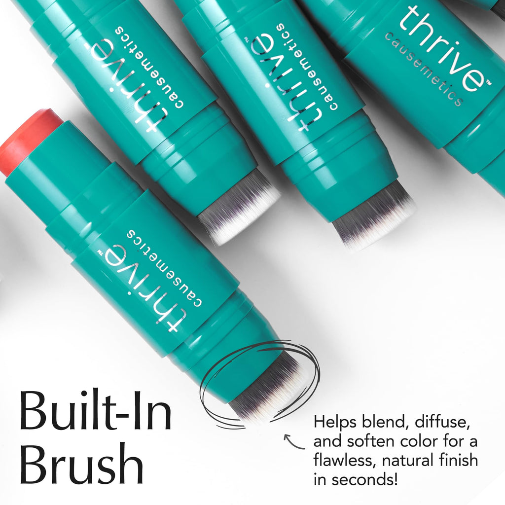 Thrive Causemetics Triple Threat Color Stick: Cream Blush Stick with Vitamin E, Evening Primrose Oil, Waterproof Smudge Proof Face Makeup Formula, Dionne (Brick Red Shimmer)