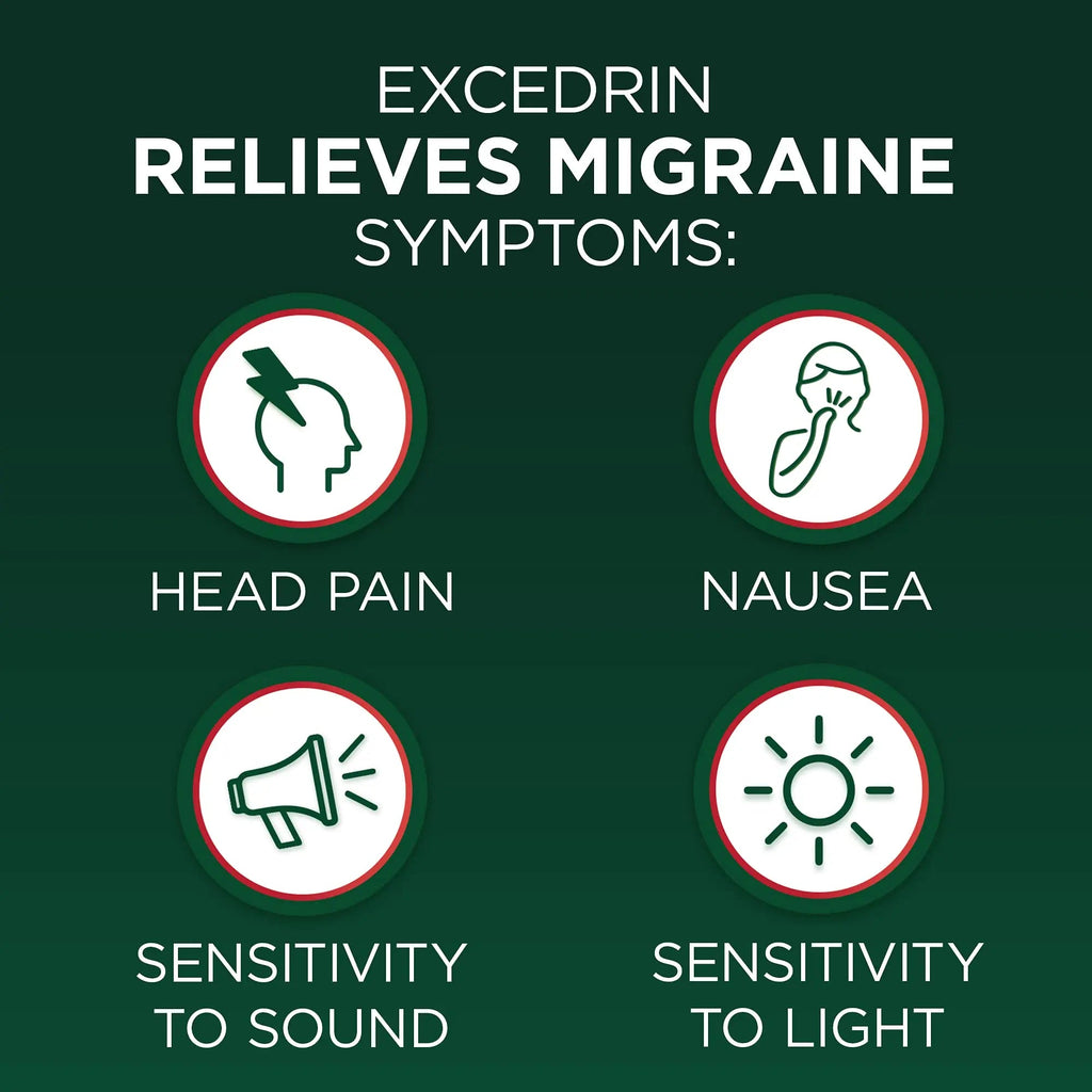 Excedrin Migraine Relief Caplets for Migraine Symptoms, Acetaminophen 250mg, Aspirin 250mg, Caffeine 65mg, Pain Reliever, 100 Count GlaxoSmithKlineBuy Supplements Australia