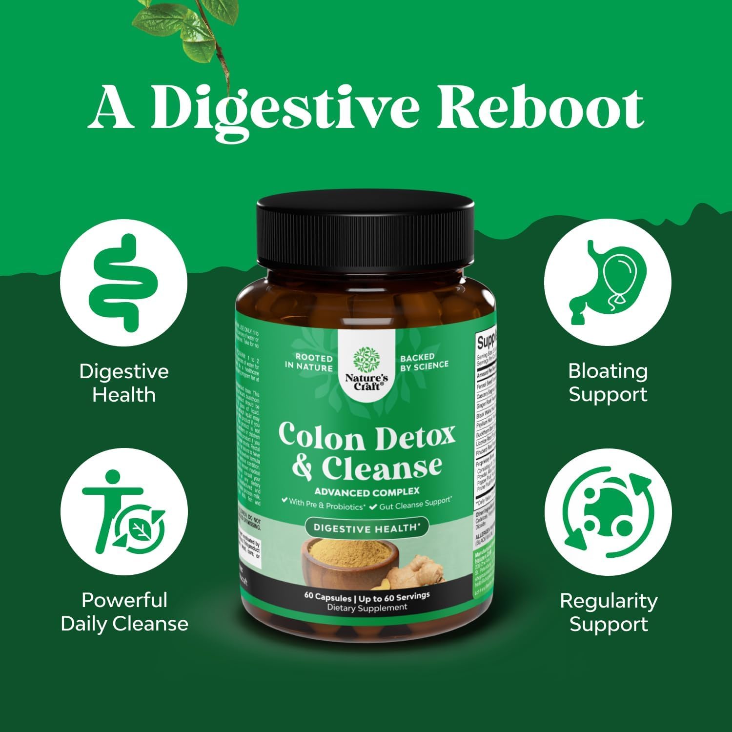 Herbal Colon Cleanse for Women & Men - 15 Day Gut Cleanse Detox for Women & Men with Senna Leaf Cascara Sagrada & Psyllium Husk for Fasting Acting Relief