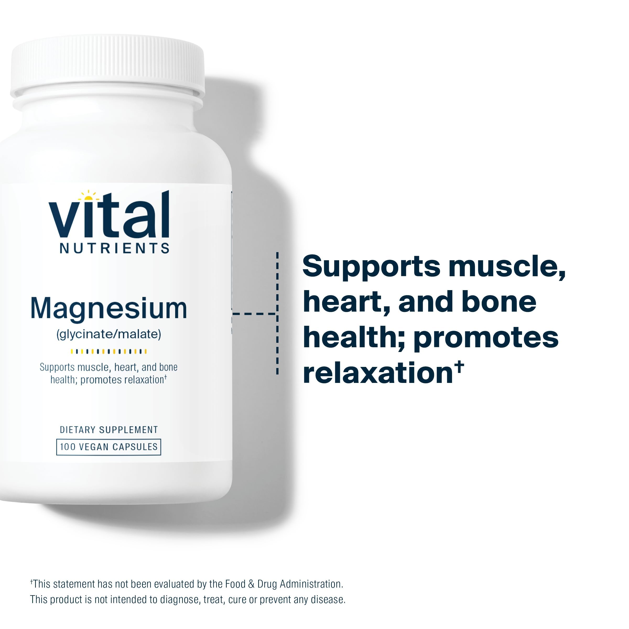 Vital Nutrients Magnesium Glycinate + Malate - 120mg Vegan Magnesium Supplement for Women and Men - Muscle, Heart, Bone Support* - Promotes Relaxation - Gluten, Dairy and Soy Free - 100 Capsules Vital NutrientsBuy Supplements Australia