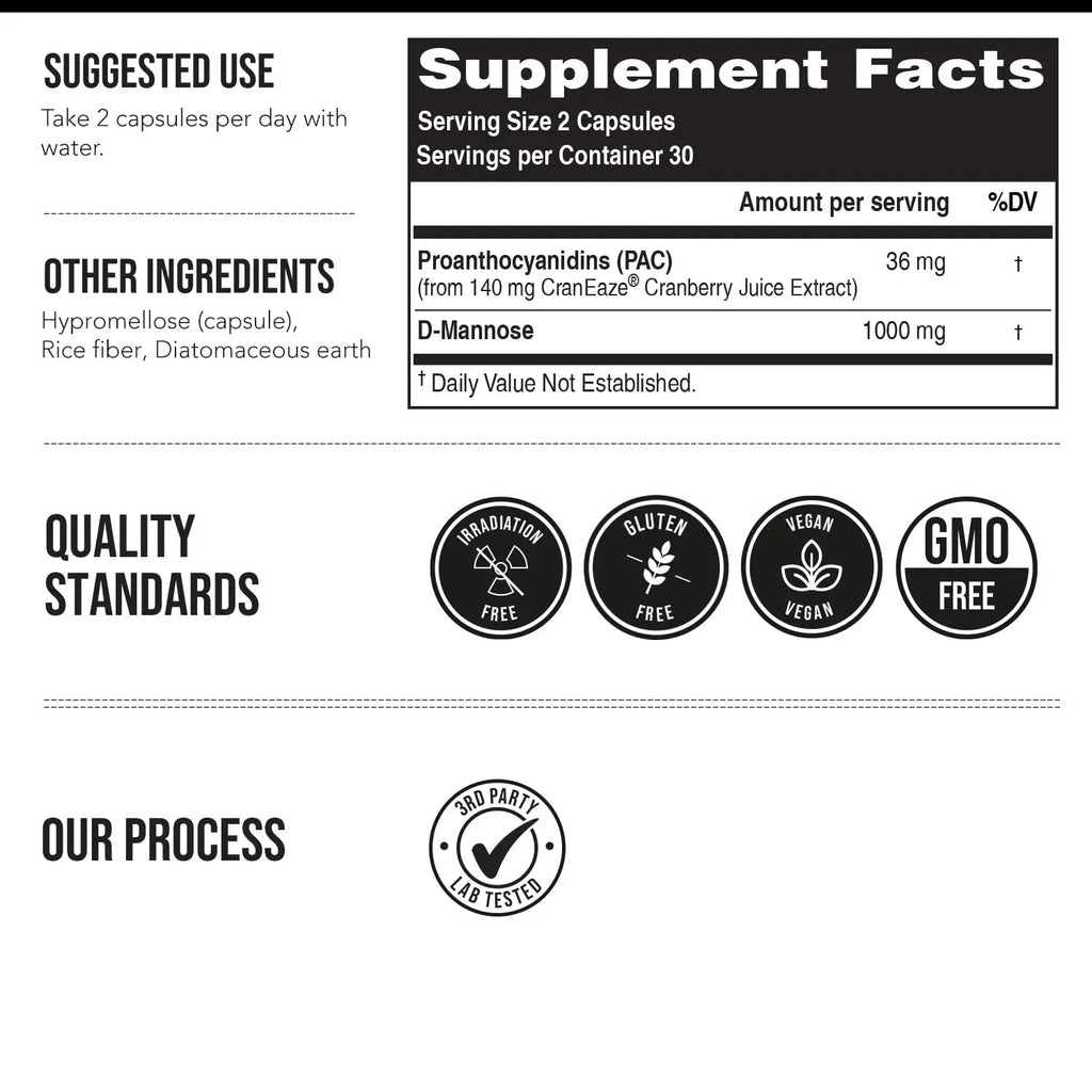 CranEaze®: Cranberry Juice Extract Plus D-Mannose – 36 mg PAC, 100% Soluble PAC - Supports Urinary Tract Health – Most Effective Cranberry Pills for Women, UTI Cranberry Supplement - 60 Capsules Triquetra HealthBuy Supplements Australia