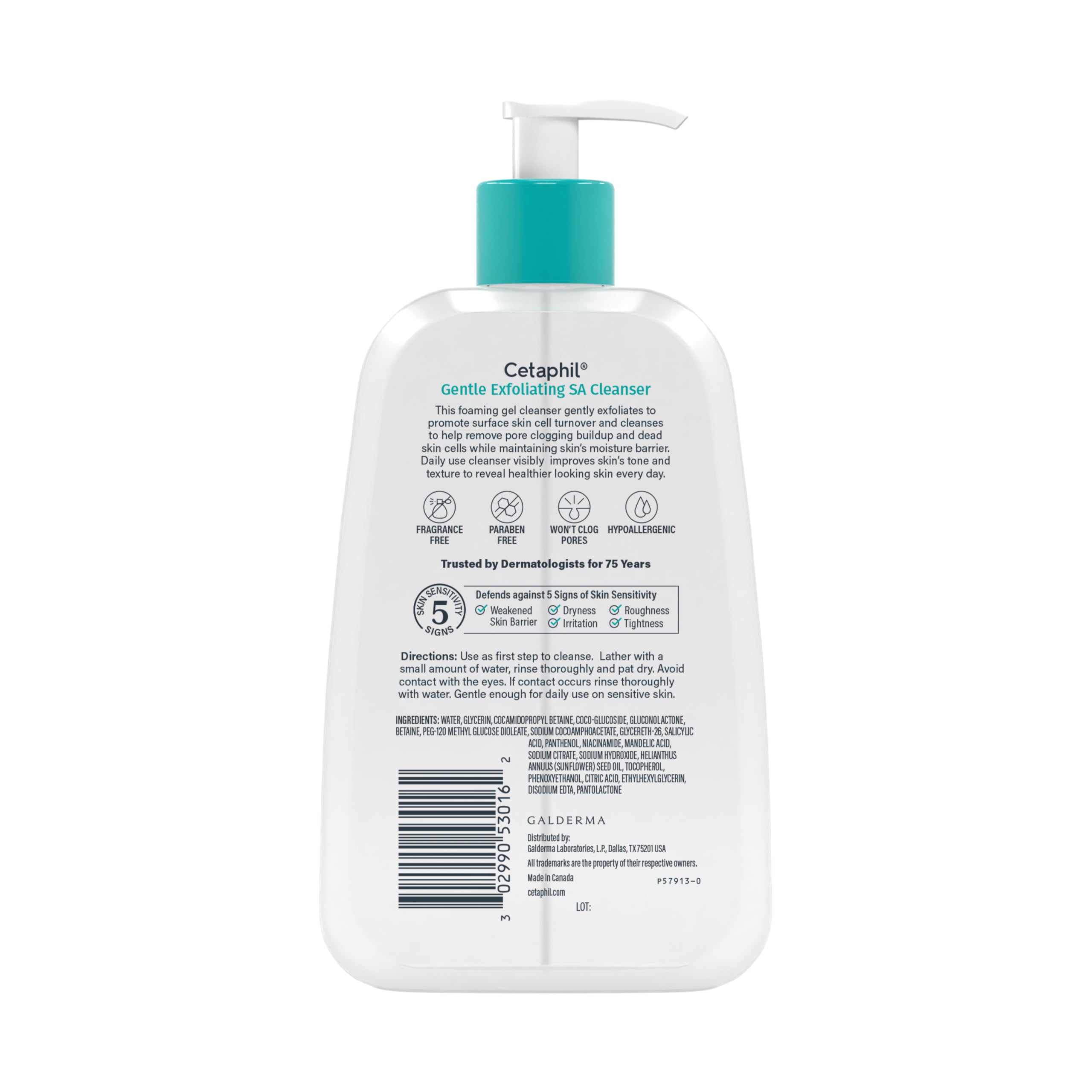 Cetaphil Gentle Exfoliating SA Cleanser, Foaming Gel Cleanser for All Skin Types, 8 Oz Pump