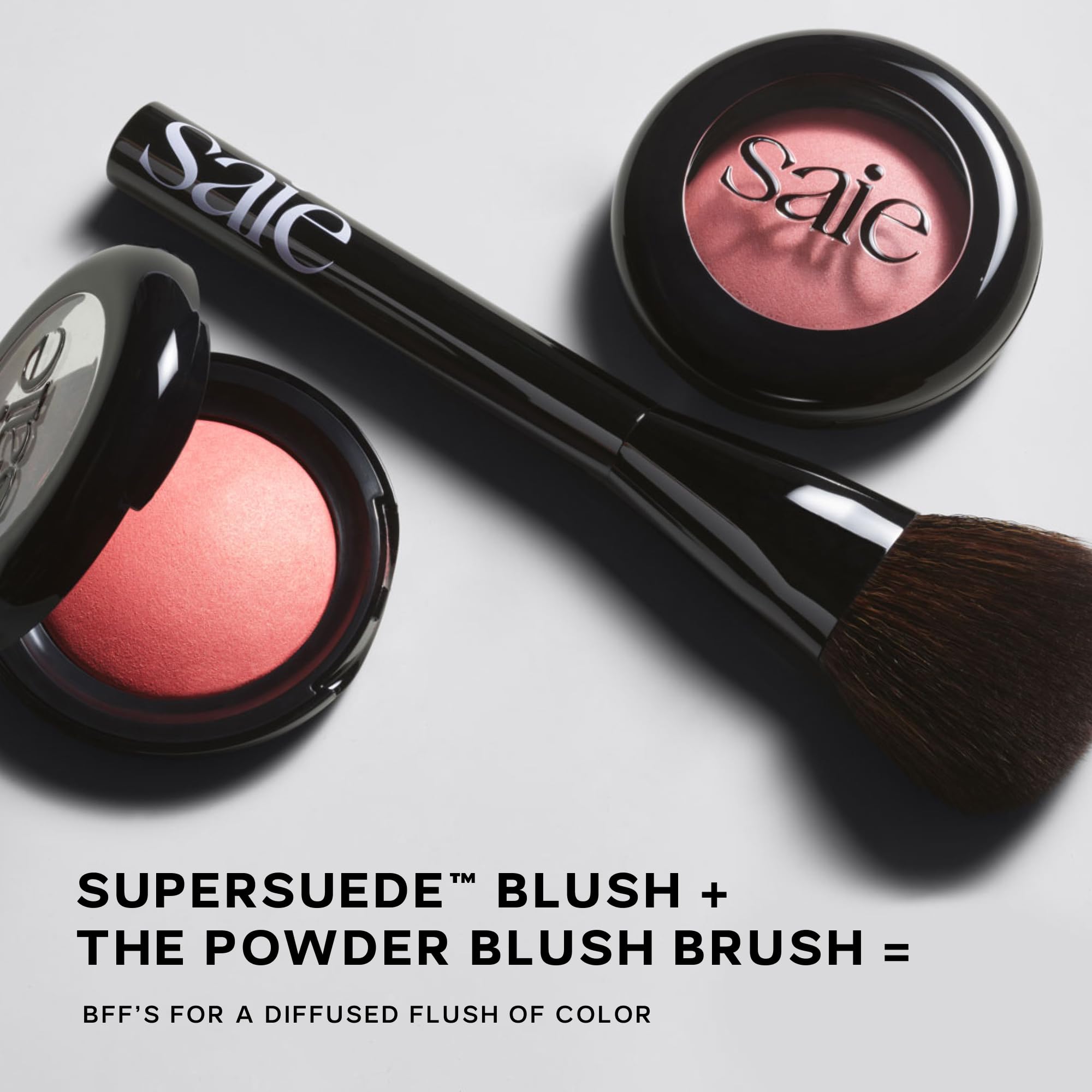 Saie Blush & Brush Duo - SuperSuede Baked Blush in Stella (.01 oz) & Powder Blush Brush - Talc-Free, Moisturizing Blush with Vegan, Fluffy Brush for Seamless Application SaieBuy Supplements Australia