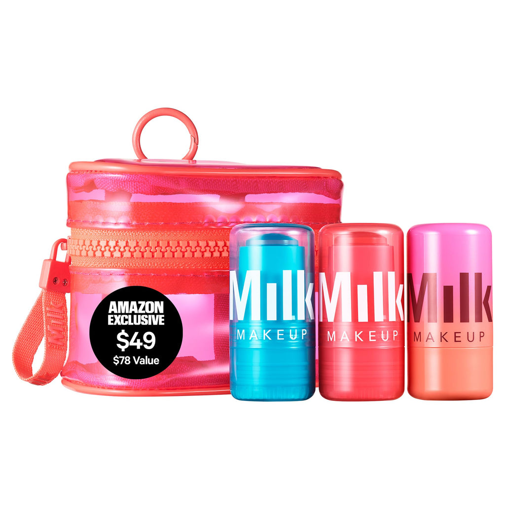 Milk Makeup Skincare Jelly Gift Set – Hydrating + Brightening Face Serums and Blush + Lip Stain in pH-Adaptive Pink – Two Full Size Serum Sticks .21oz + Travel-Friendly Jelly Tint (pHreeze) .17oz