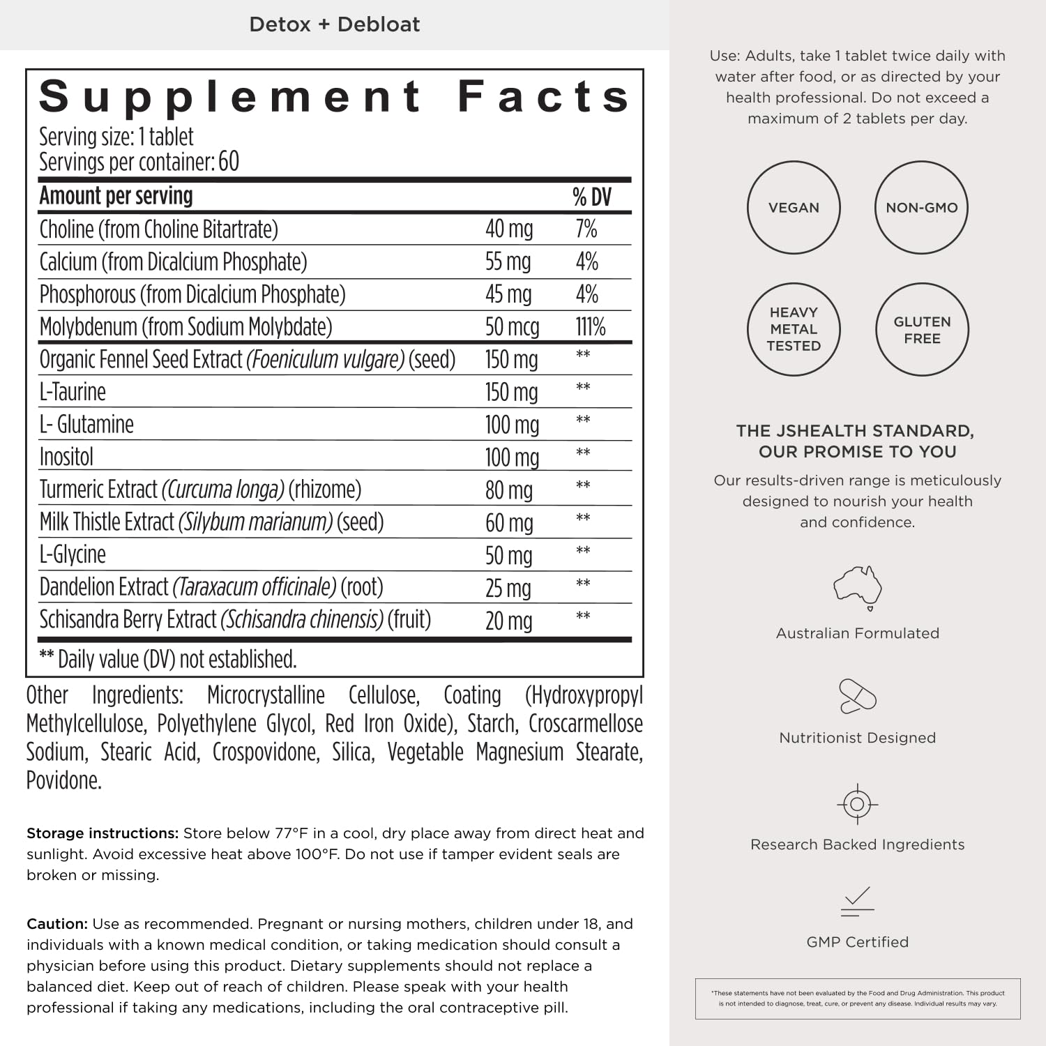 JSHealth Detox + Debloat. Bloating Relief for Women with Milk Thistle, Turmeric, and Fennel. Liver Health and Gut Support.