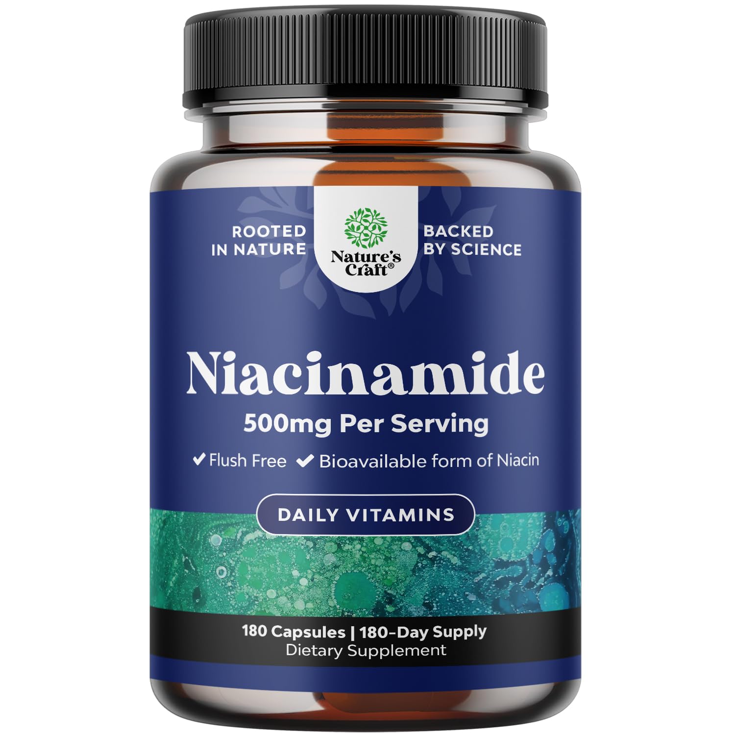 Pure Vitamin B3 Niacinamide 500mg Capsules - Niacinamide (Vit B3) 500mg Flush Free Form of B3 Vitamins for Skin Health Detox & NAD Production Support for Women & Men