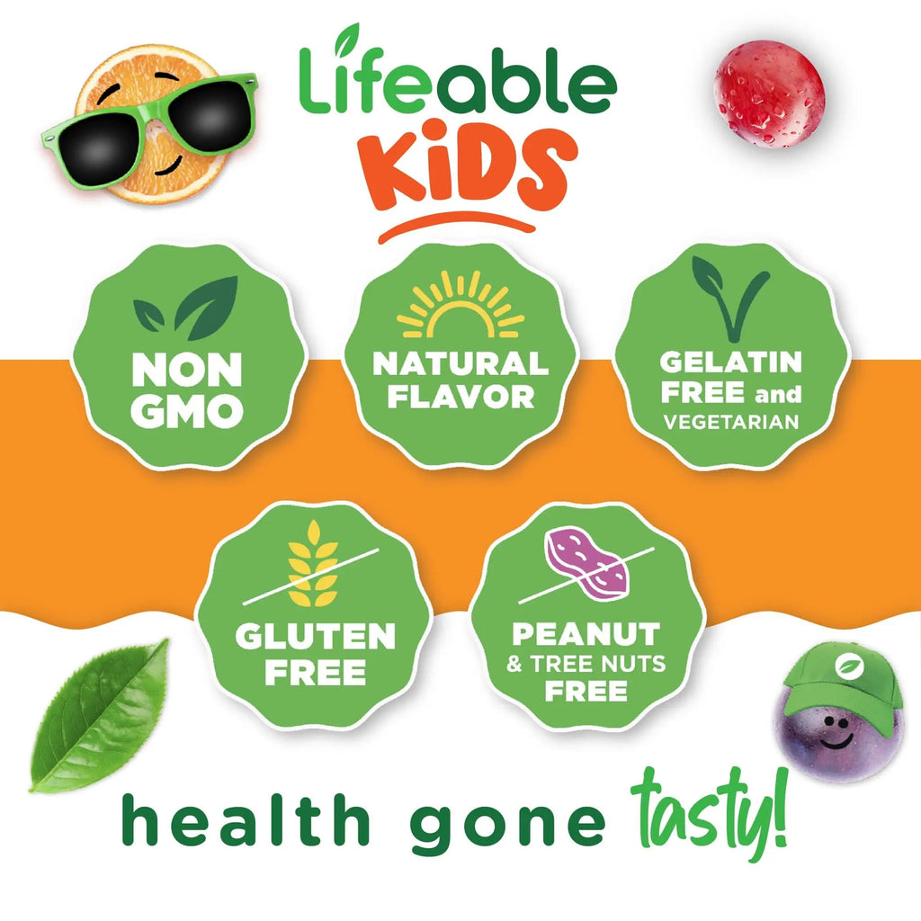 Lifeable Kids Multivitamin Gummies | Great Tasting Multivitamin for Kids | with Vitamins A, C, D, E, B6, B12, Zinc, Biotin Lifeable