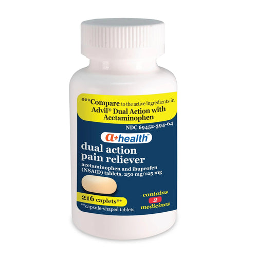 A+Health Dual Action Acetaminophen 250 mg and Ibuprofen (NSAID) 125mg Pain Reliever Caplets, 216 Count, 2 Medicines in 1 Caplet, Up to 8 Hours of Pain Relief A+HealthBuy Supplements Australia