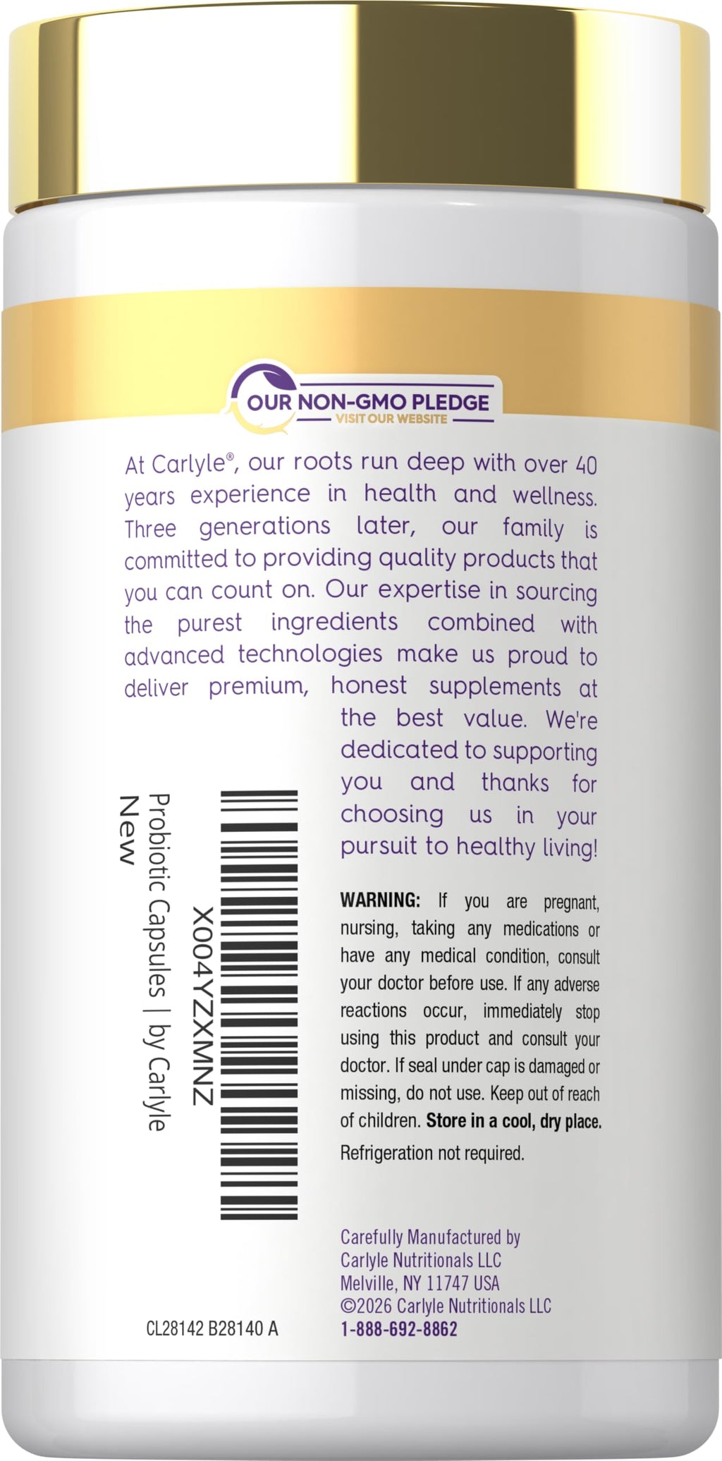 Carlyle Probiotic 100 Billion CFU | 120 Capsules | Delayed Release | 31 Probiotic Strains | with Prebiotic Fiber | Vegan, Non GMO, Gluten Free