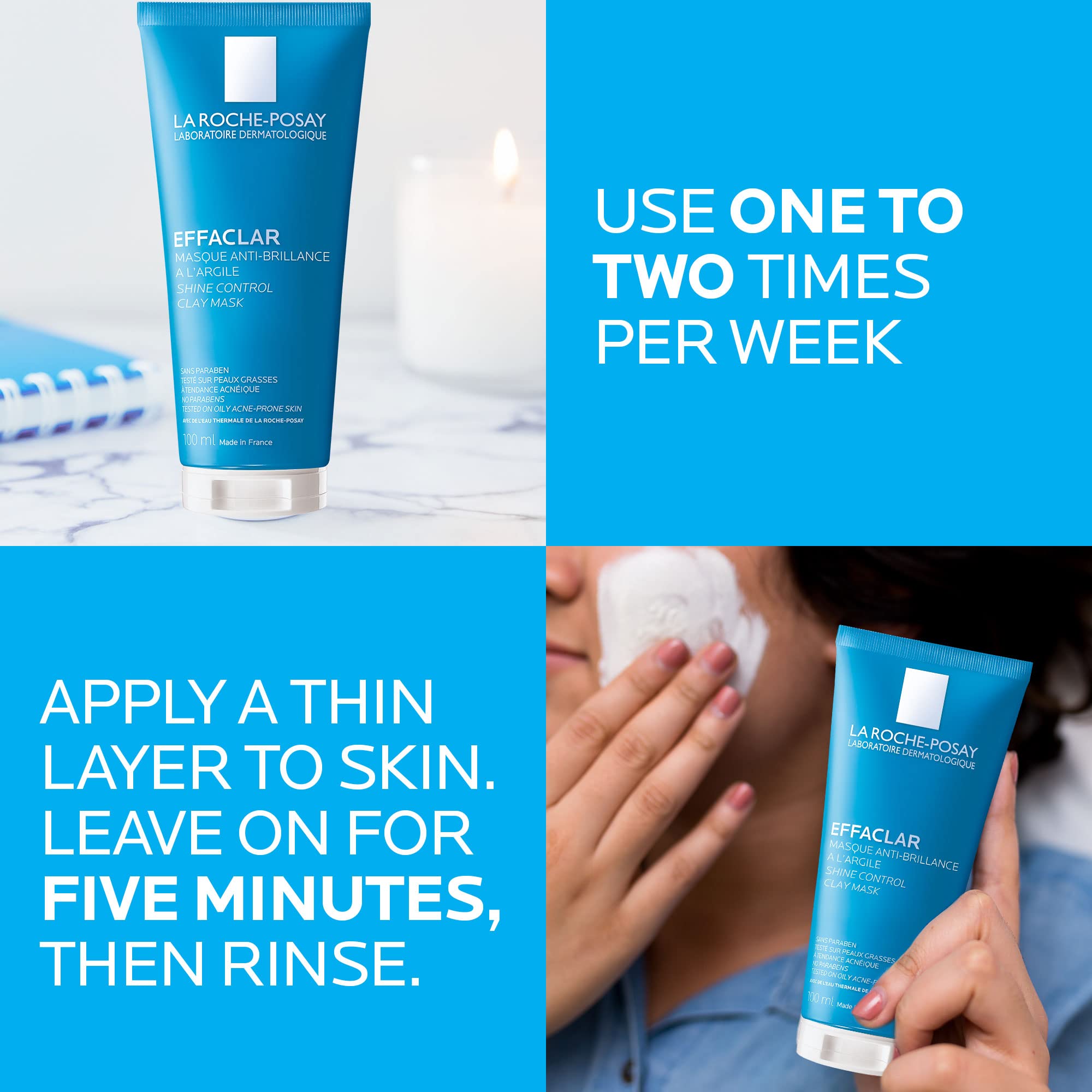 La Roche-Posay Effaclar Clarifying Clay Face Mask for Oily Skin, Unclogs Pores and Controls Shine Without Over-Drying, Packaging May Vary