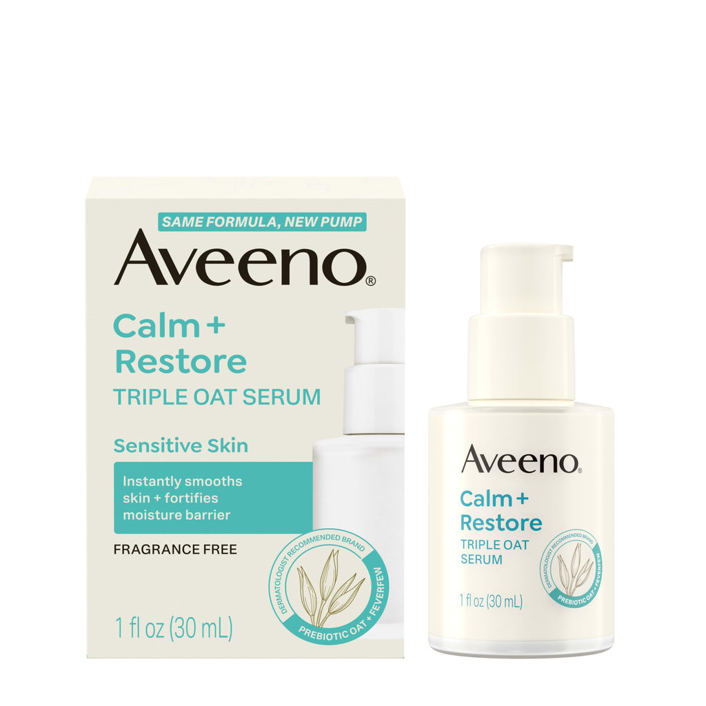 Aveeno Calm + Restore Triple Oat Hydrating Face Serum for Sensitive Skin, Gentle Lightweight Hydrating Serum for Face Instantly Smooths Skin,