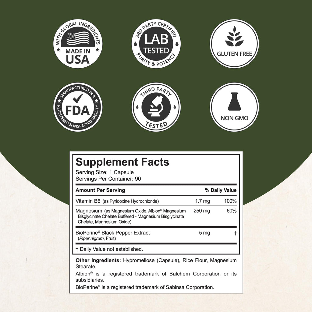 Magnesium Glycinate Chelate Complex with Albion Magnesium Bisglycinate Chelate, Vitamin B6 & BioPerine for Bone, Muscle, Natural Sleep, Nerve Function, Brain Booster | 3 Months Supply NuBest buy supplements Au