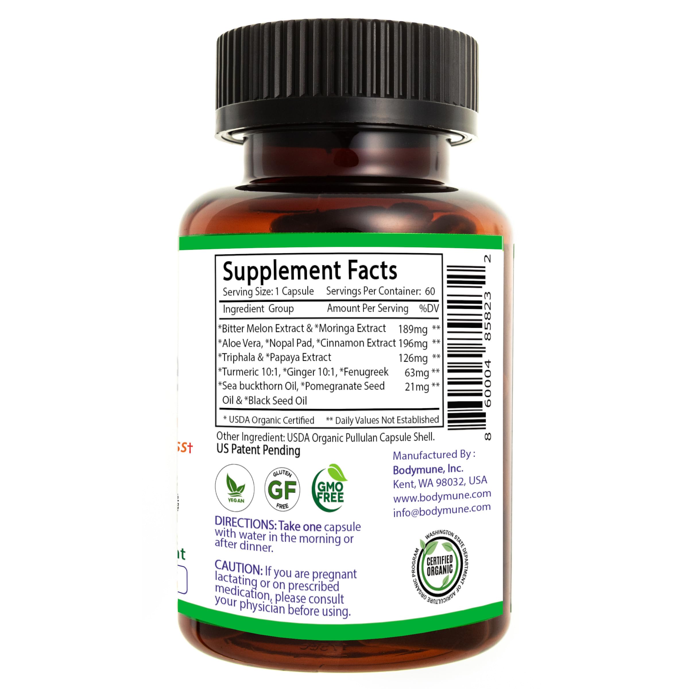 Bodymune Blood Sugar Blend – Organic Blood Sugar Support Supplement – with Bitter Melon Capsules, Moringa, & Black Seed Oil – 66 Capsules