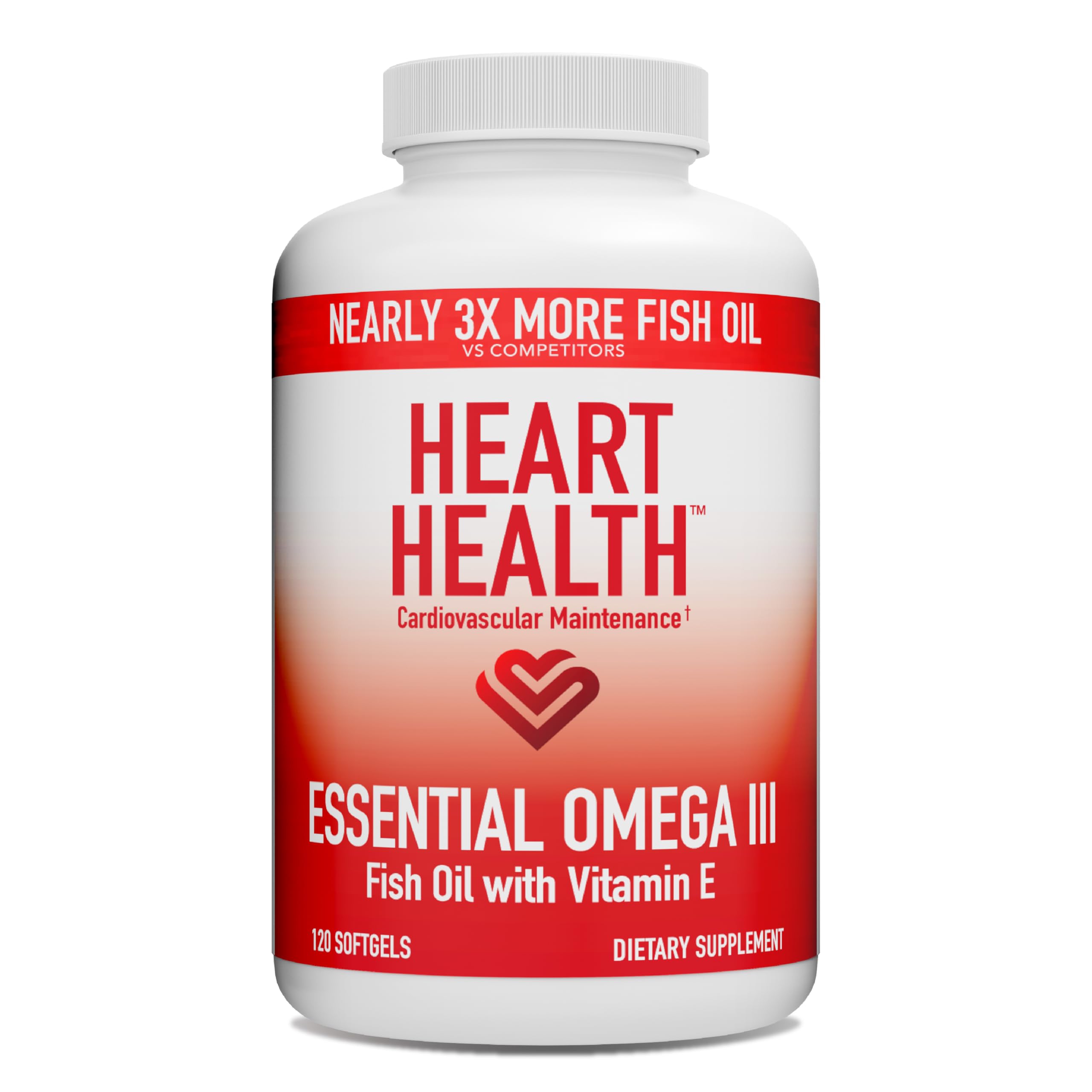 Heart Health Essential Omega III Fish Oil with Vitamin E – High EPA & DHA for Heart, Triglyceride & Blood Flow Support, Lemon Oil, Gluten-Free,