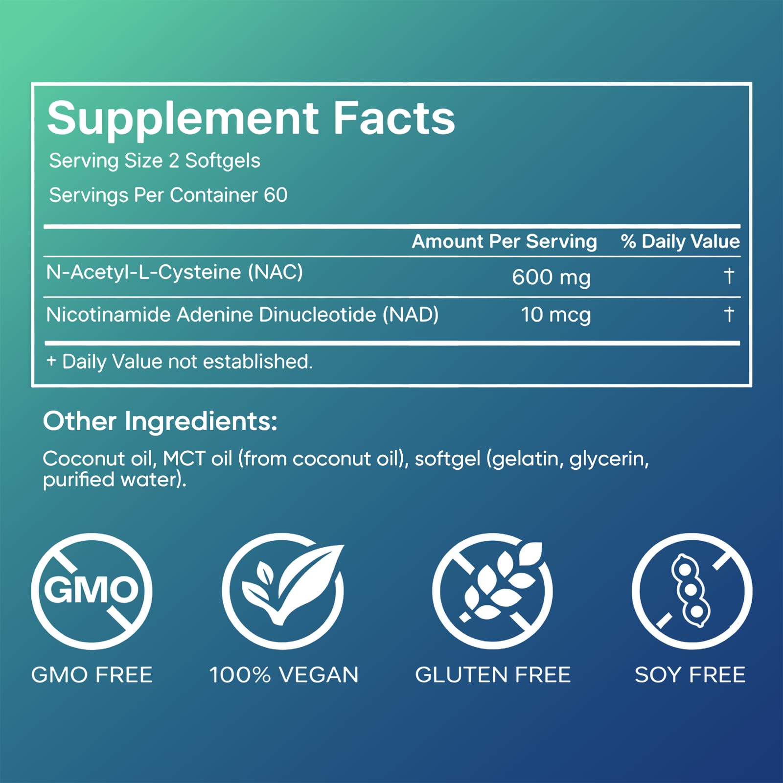 AMOQUCT Standard Lab NAC 600mg & NAD+ Daily Complex Capsules, NAC Supplement with NAD for Antioxidant, Cellular Energy and Immune Support, Daily Wellness Formula