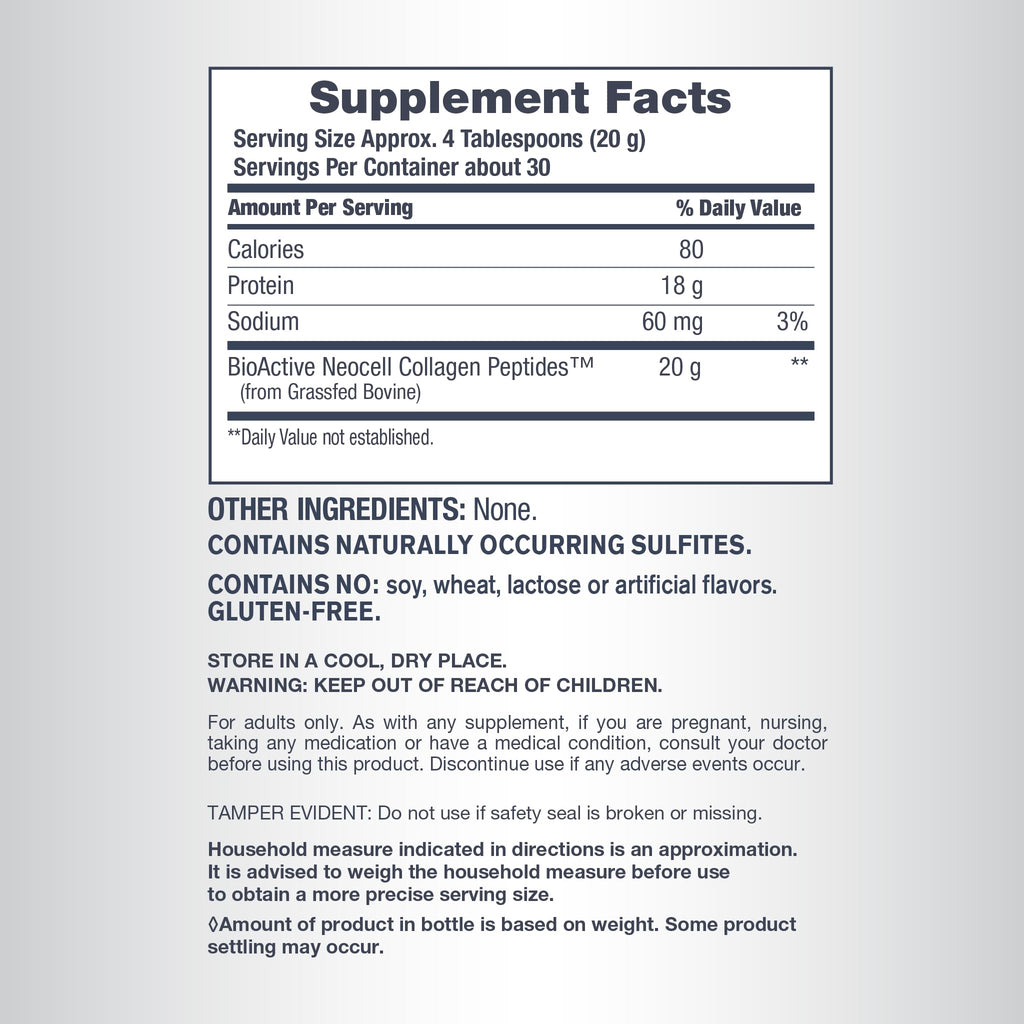 NeoCell Super Collagen Peptides Powder | 30 Servings | Unflavored | Types I & III | Grass Fed Bovine Supplement | Hair, Skin, & Nails | for Women and Men