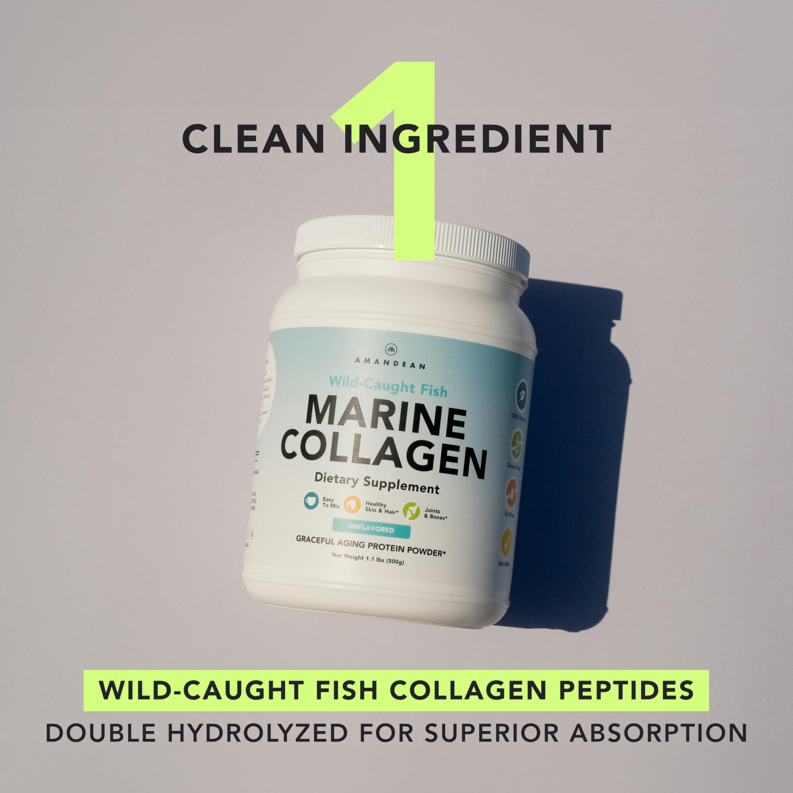 AMANDEAN Marine Collagen Peptides Powder. Double Hydrolyzed for Increased Absorption. Wild-Caught Fish Collagen Supplement. Type 1 & 3 Collagen Protein. 18 Amino Acids for Skin, Hair, Nails. AMANDEAN buy supplements Au