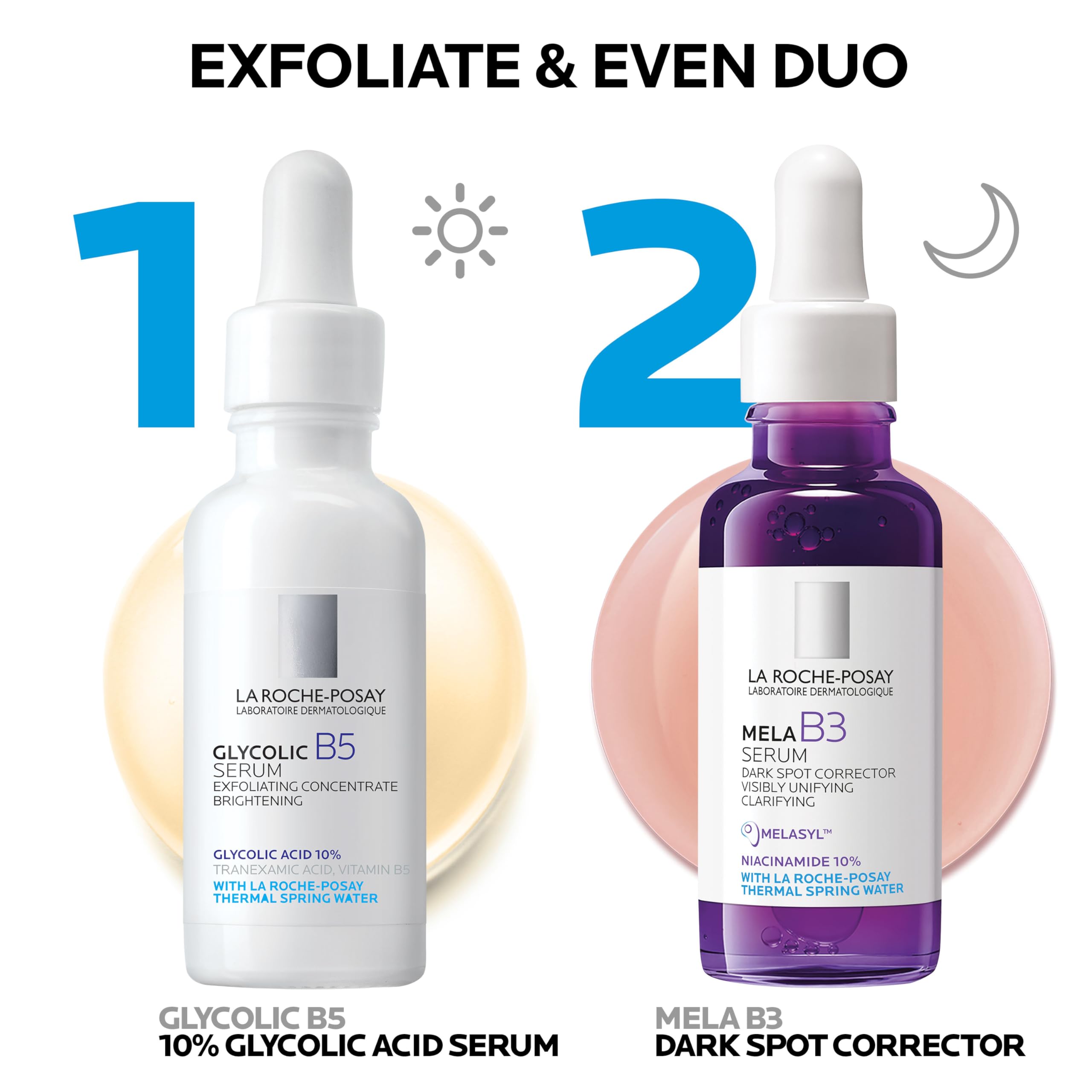 Bundle of La Roche-Posay Glycolic Acid Serum + La Roche-Posay Mela B3 Serum, Dark Spot Corrector With Anti-Aging Melasyl + 10% Niacinamide,