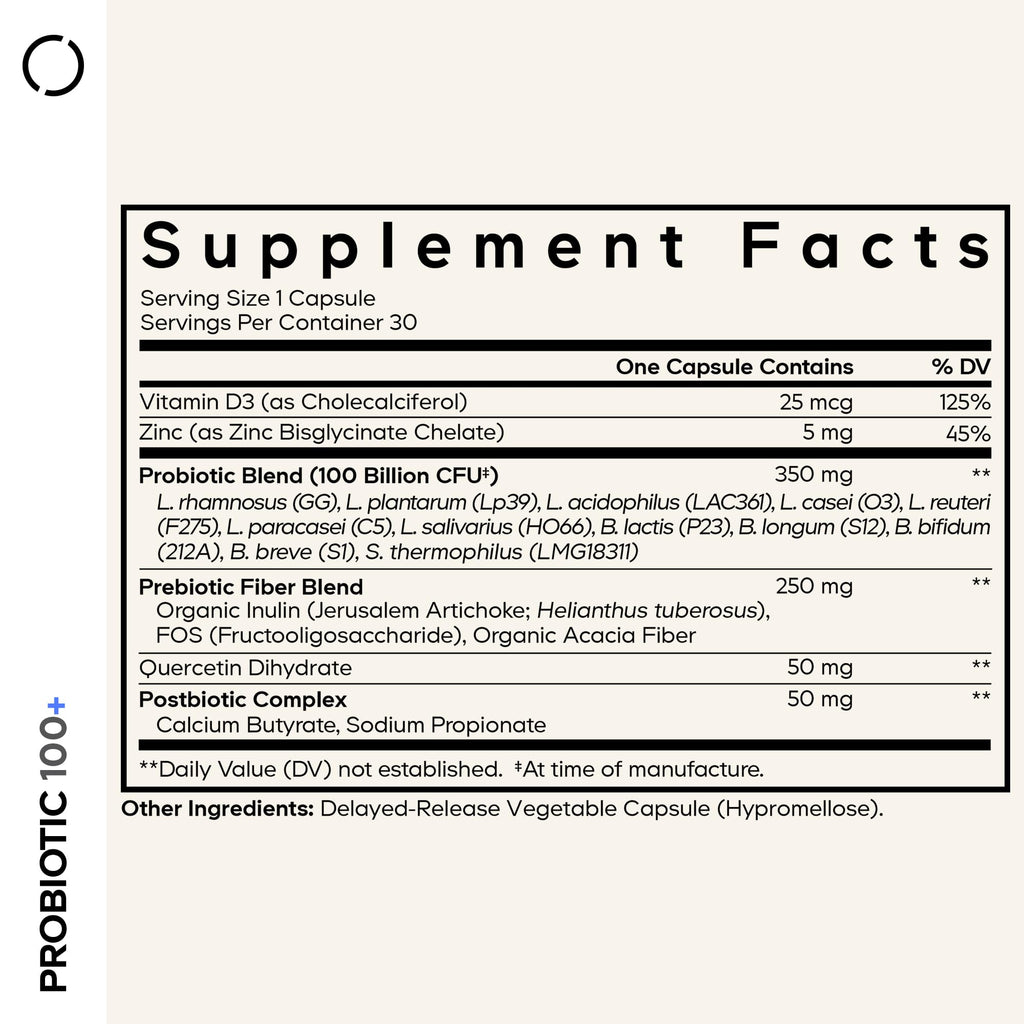 Codeage Probiotic+ 100 Billion CFU Supplement - 12-Strain Probiotic Blend, Organic Prebiotic Fiber, Postbiotics, Vitamin D3, Zinc Bisglycinate, Quercetin - for Men & Women - Non-GMO- 30 Capsules CodeageBuy Supplements Australia