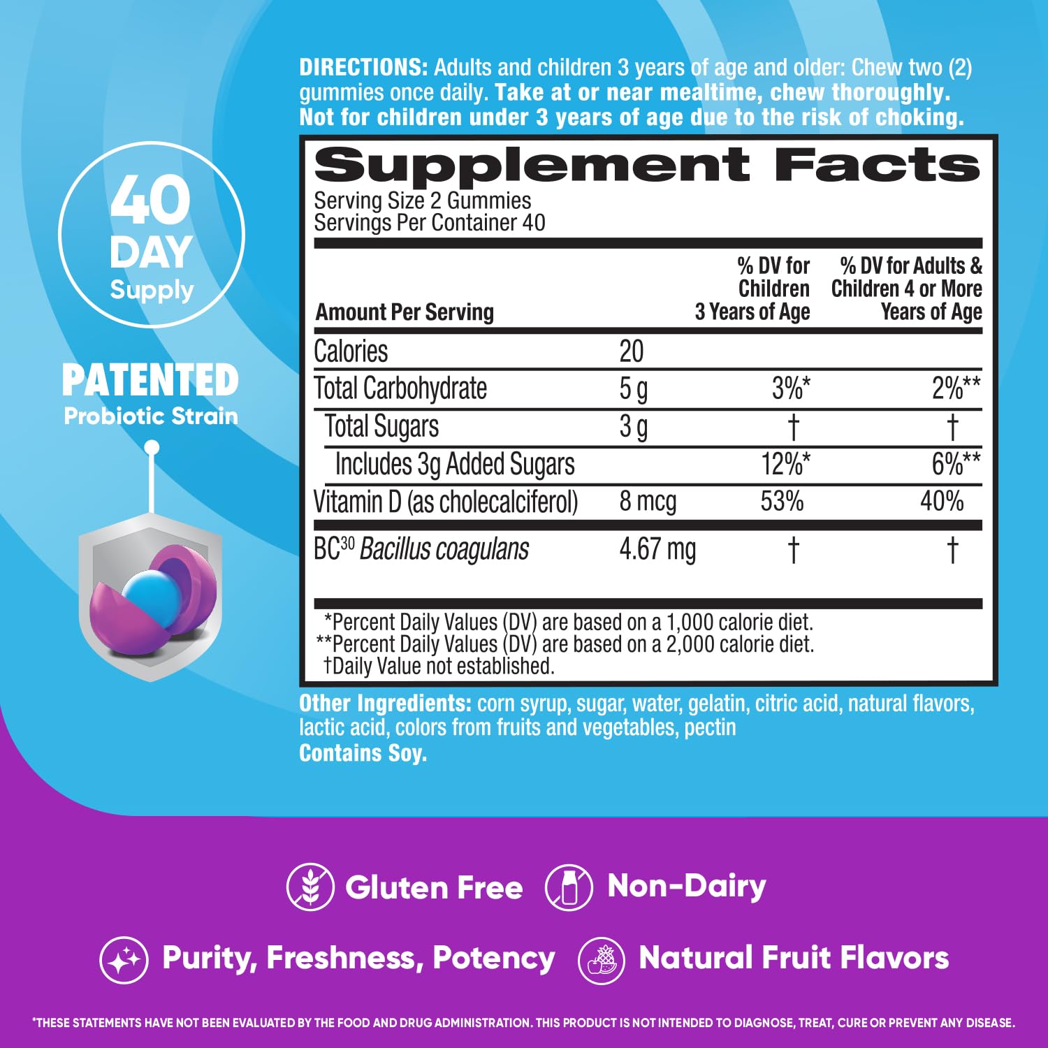 Digestive Advantage Daily Probiotic Gummies for Digestive Health, Gut Health & Immune Support, Probiotics for Men and Women (80ct) - Delicious Natural Fruit Flavor* (Pack of 3)