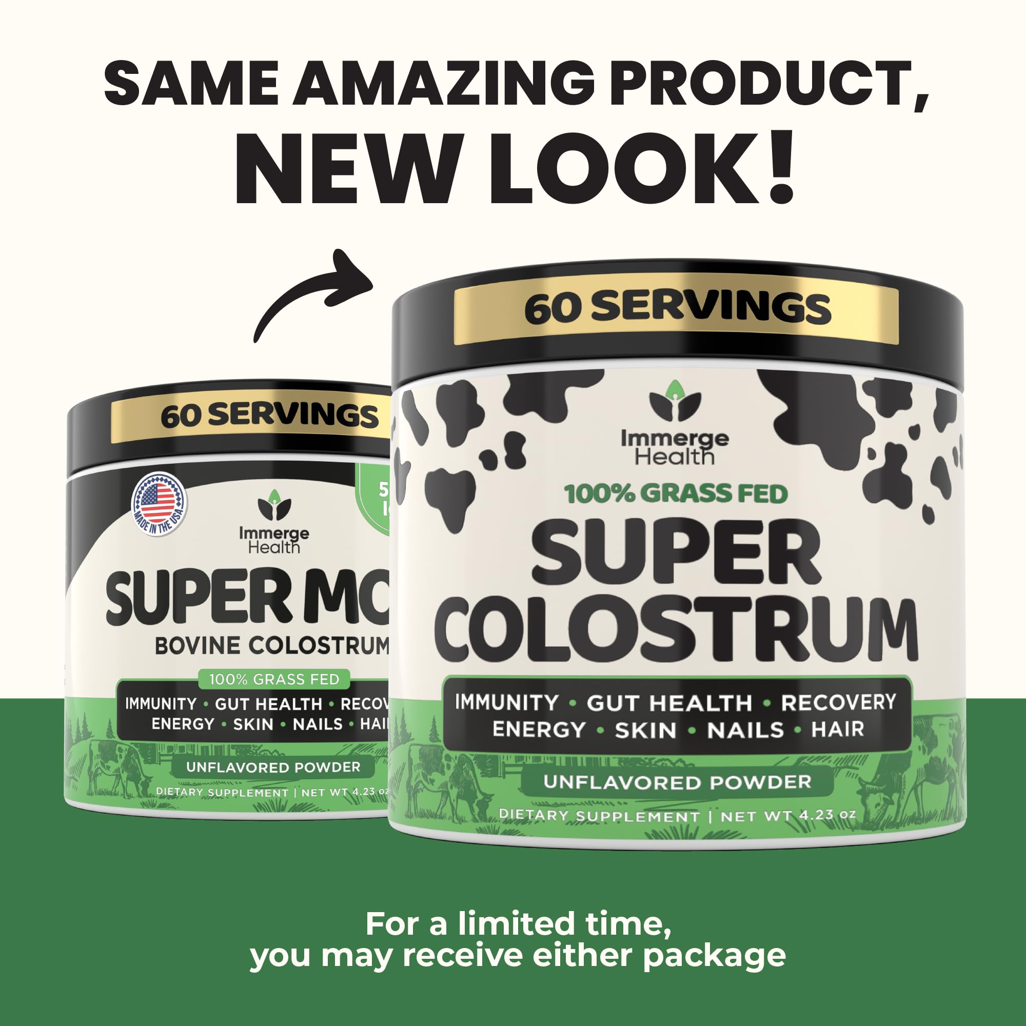 Immerge Health Super Colostrum Powder (60 Servings) – Premium Bovine Colostrum Supplement for Gut Health, Bloating & Immune Support – High IgG, 100% Grass Fed