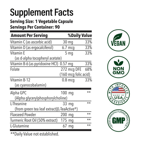 Advanced Brain Health Supplement with Alpha GPC, L-Theanine, L-Glutamine for Memory and Focus - 90 Capsules NutrifyMDBuy Supplements Australia