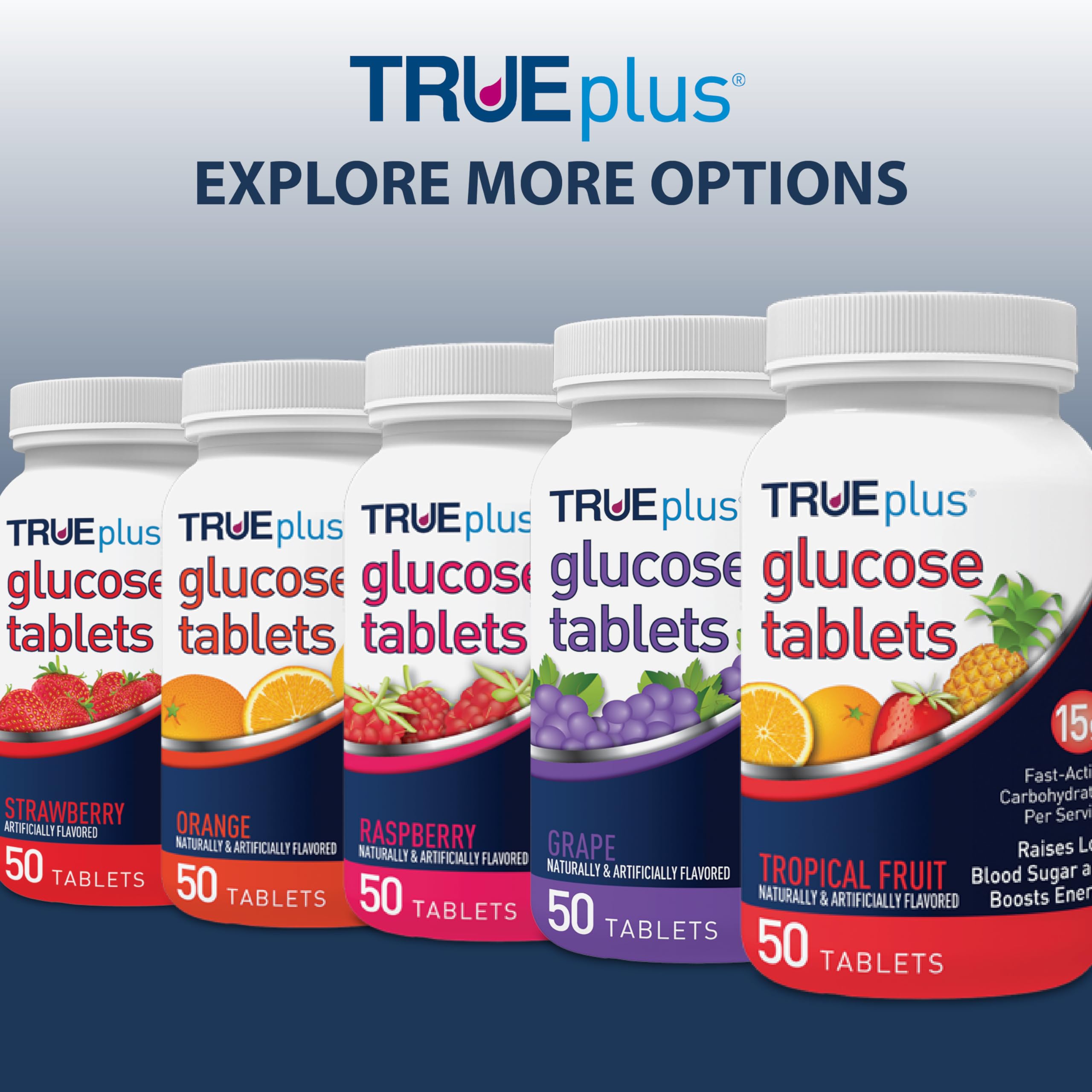 TRUEplus® Glucose Tablets, Tropical Fruit Flavor - 50ct Bottle (Pack of 2)