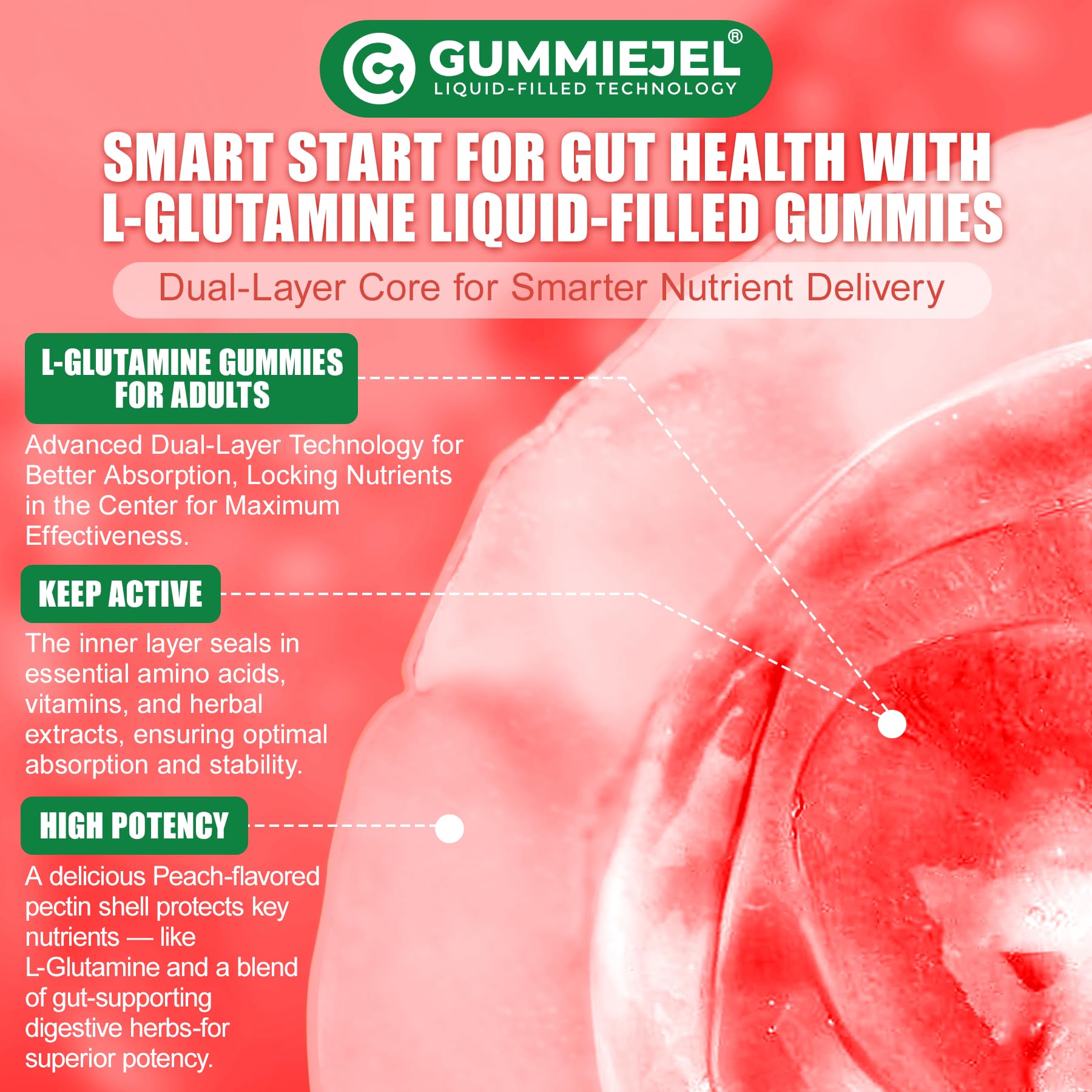 Nextdia L-Glutamine 1200mg Gummies for Gut & Immune Support – Leaky Gut Repair with Slippery Elm, Marshmallow Root, Ginger, Aloe, Vitamin C D3