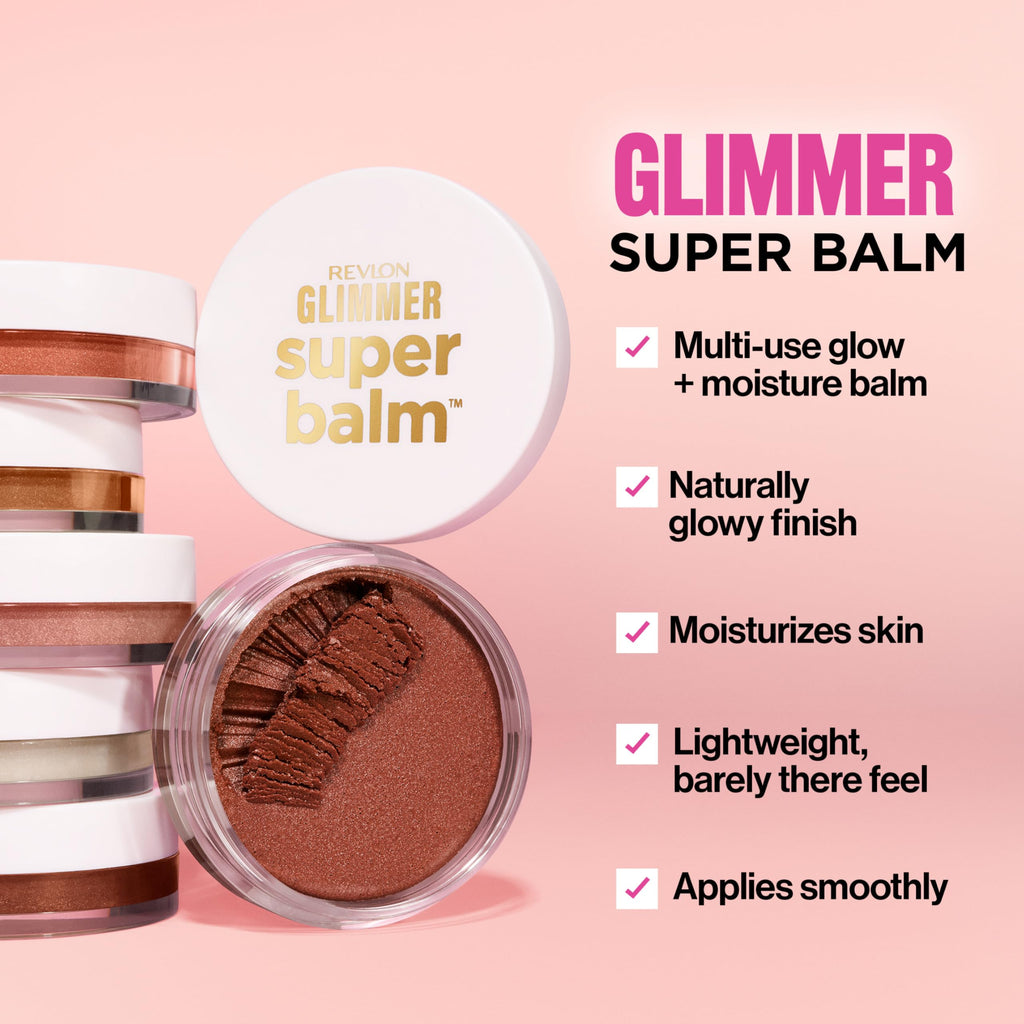 Revlon Glimmer Super Balm, Multi-Use Glow Face Makeup, Cream Bronzer, Highlighter, & Blush, 005 Sun-Kissed, 0.06 oz