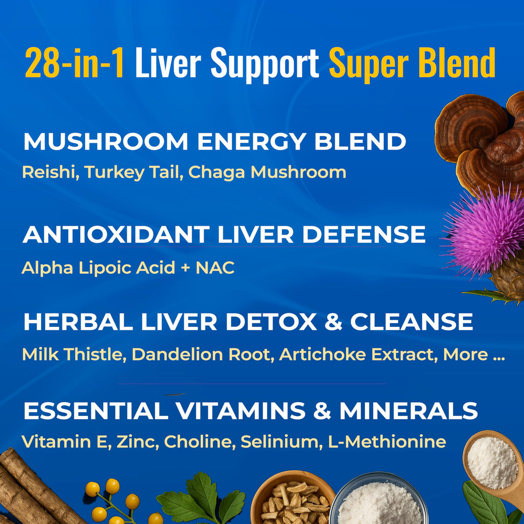 LiVitalize 28-in-1 Liver Health Support with Milk Thistle – Liver Cleanse & Detox Supplement - Dandelion NAC Alpha Lipoic Acid Artichoke Reishi Chaga Turkey