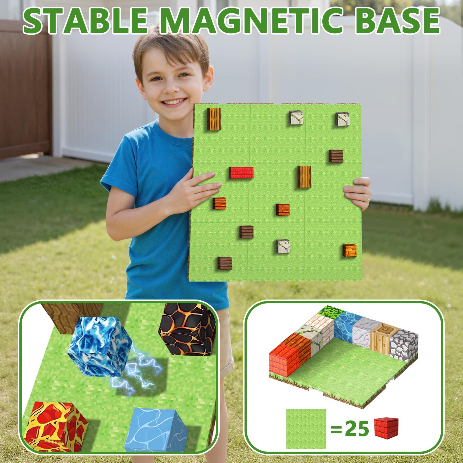 Youngyes 9 Pack Magnetic Blocks Baseplate, Magnetic Cubes Plate for Minecraft Magnetic Building Blocks-Baseplate 4" x 4", STEM Magnet Toys for Kids Boys Girls Age 3+ Years Old Christmas Birthday Gifts