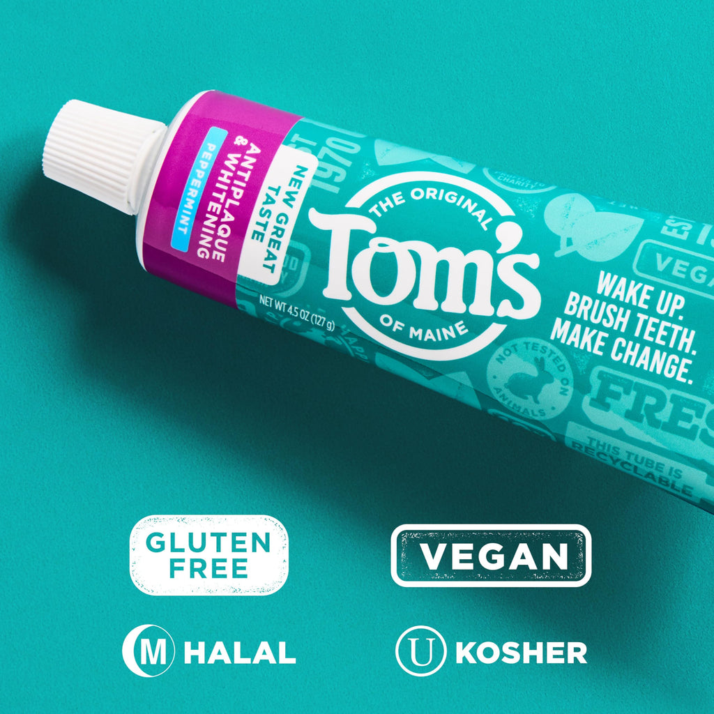 Tom's of Maine Fluoride-Free Antiplaque & Whitening Natural Toothpaste, Peppermint, 5.5 oz. (Pack of 2)