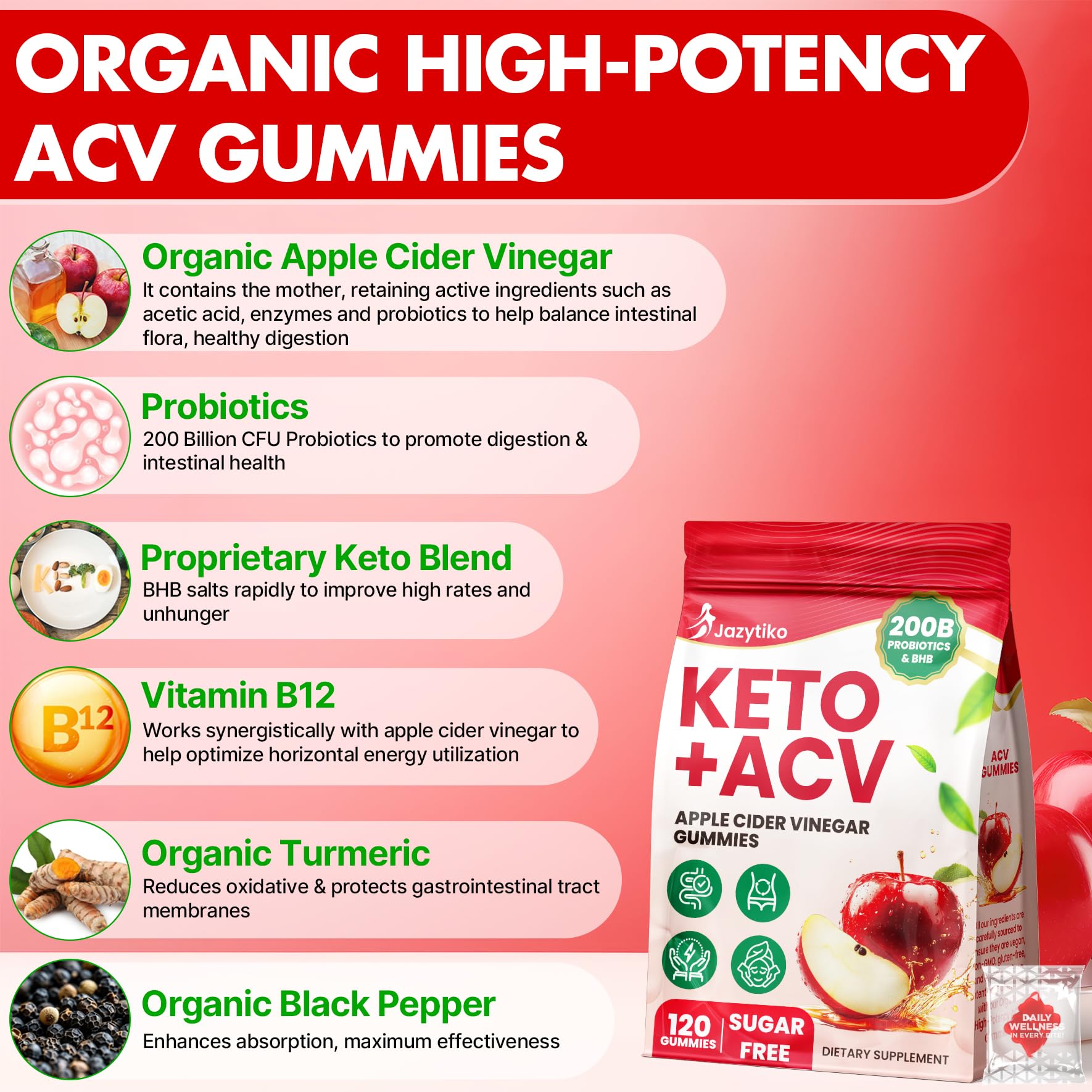 Apple Cider Vinegar Gummies, Advanced ACV Gummy with Probiotics, BHB, B12 and Keto Support - Keto Acv Gummies for Detox, Metabolism, Digestion,